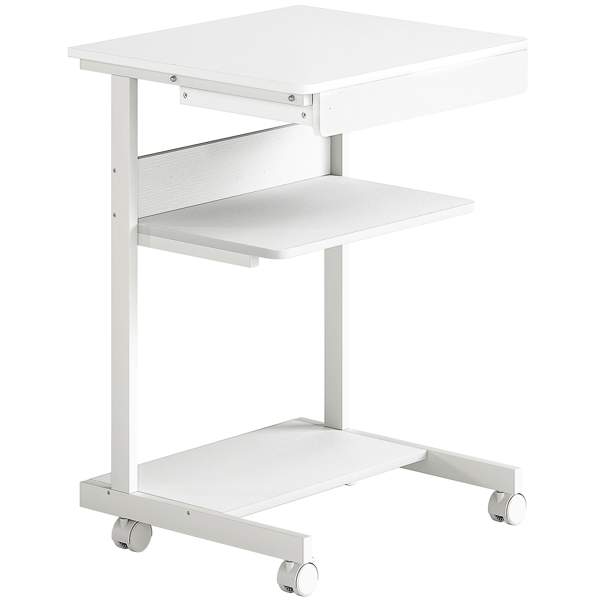 HOMCOM Bureau d'ordinateur sur roues, bureau avec rangement 56 x 51 cm avec tiroir, compartiment et support CPU, blanc