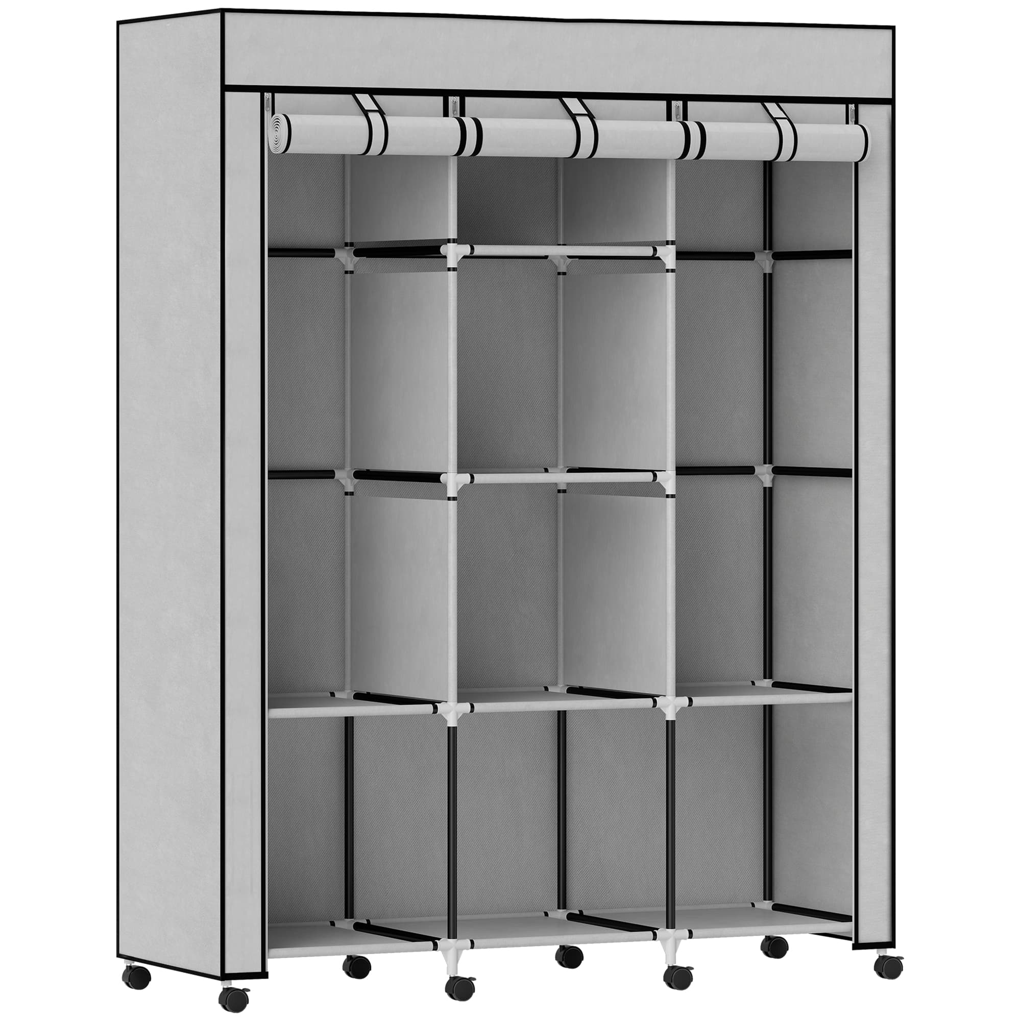 HOMCOM Armoire penderie multi-rangement - 8 étagères, 2 barres - non tissé gris