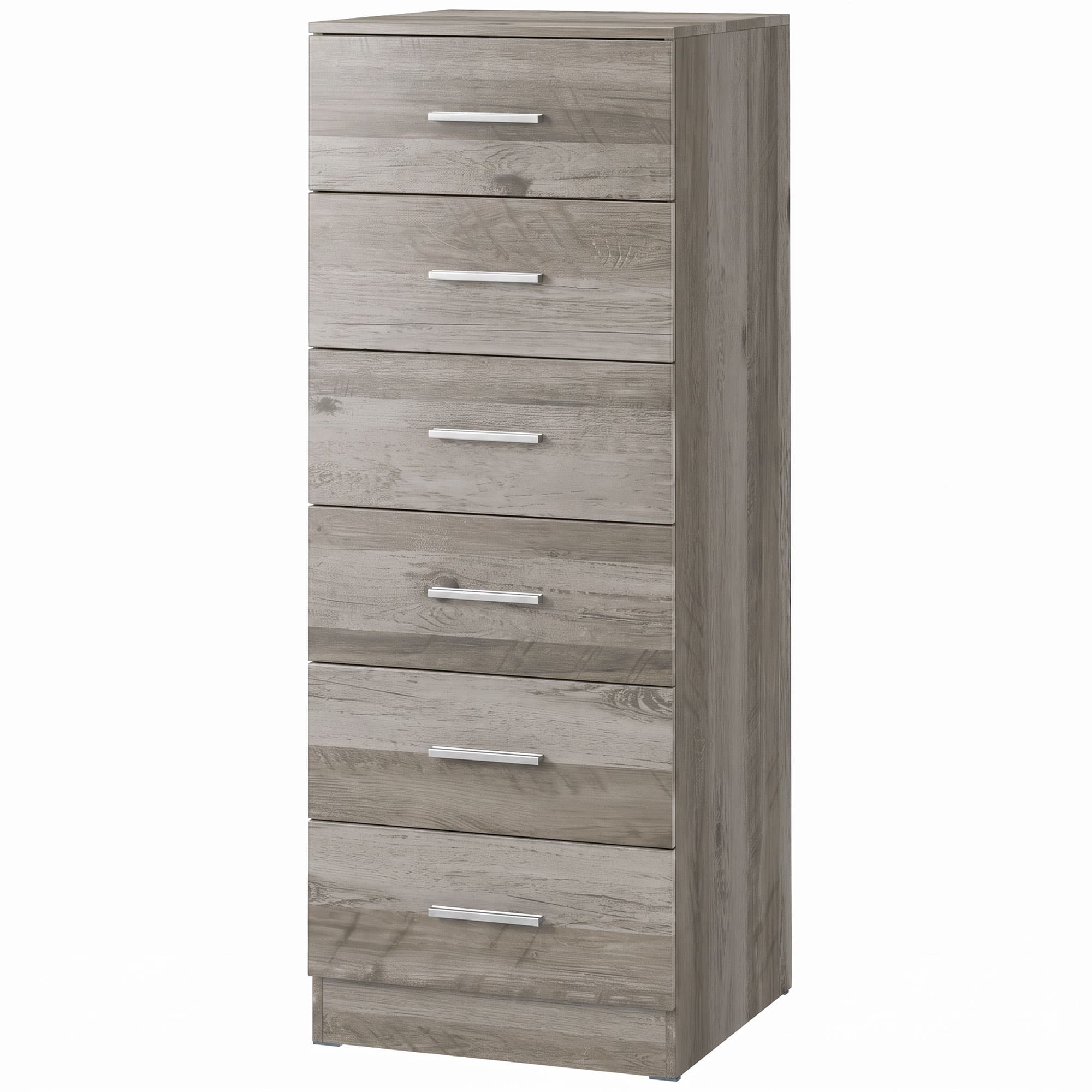 HOMCOM Commode 6 tiroirs Commode haute pour chambre avec anti-basculement 40x40x110 cm Gris Clair
