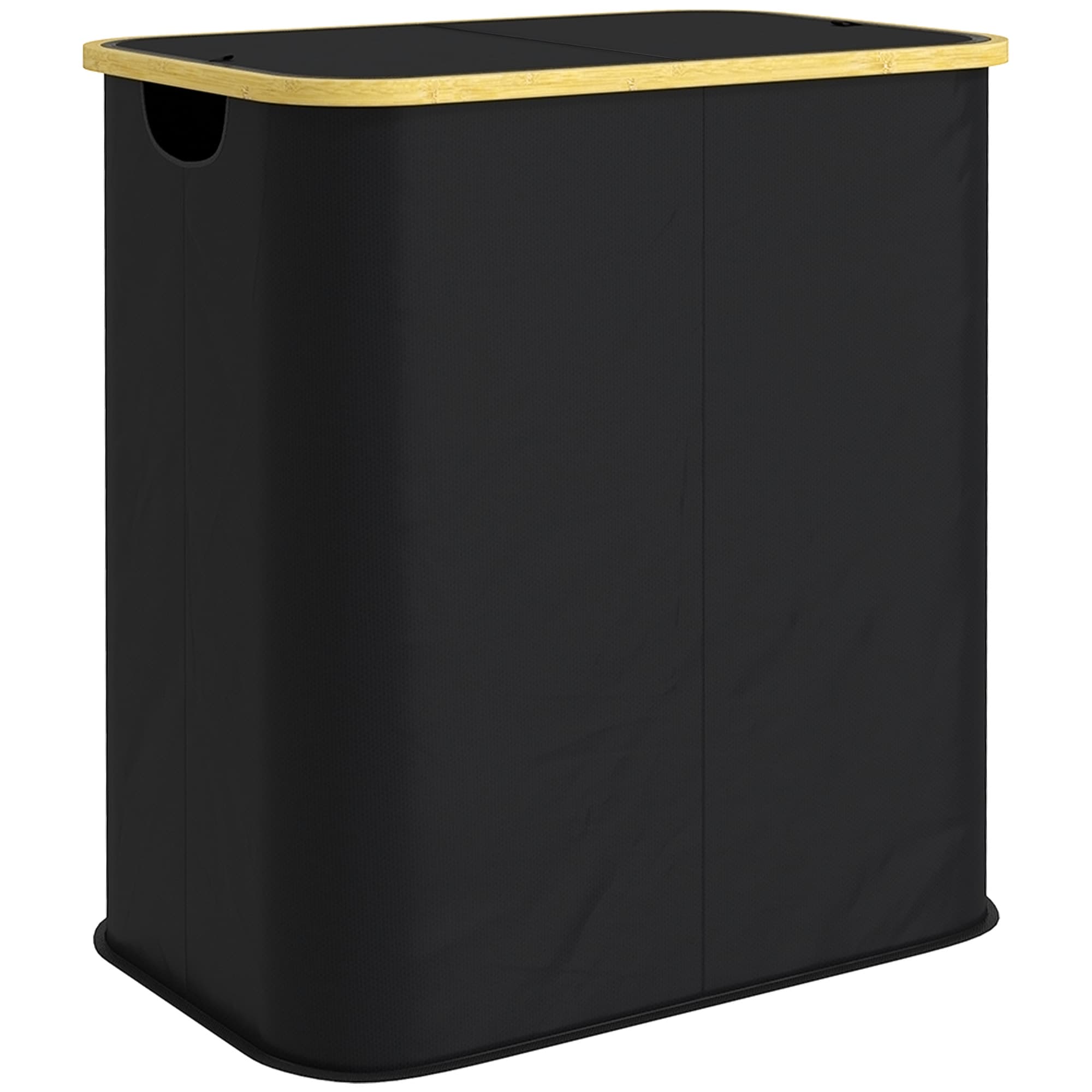 HOMCOM Panier à linge double pliable 80 L corbeille à linge sale avec couvercle, poignées rainurées, noir