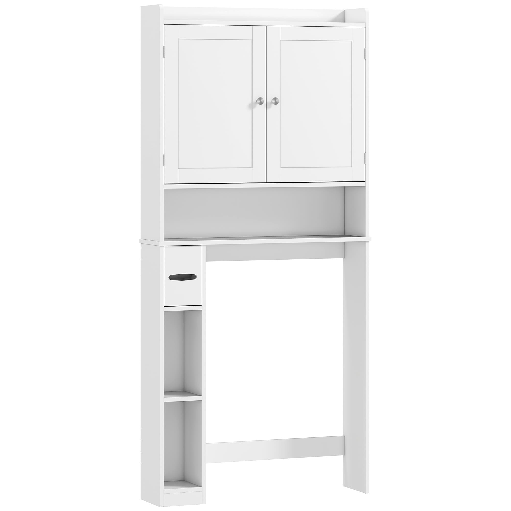 HOMCOM Meuble WC dessus de toilette ou machine à laver, 2 portes, 3 compartiments, porte-papier toilette, 80x19,5x170cm, blanc