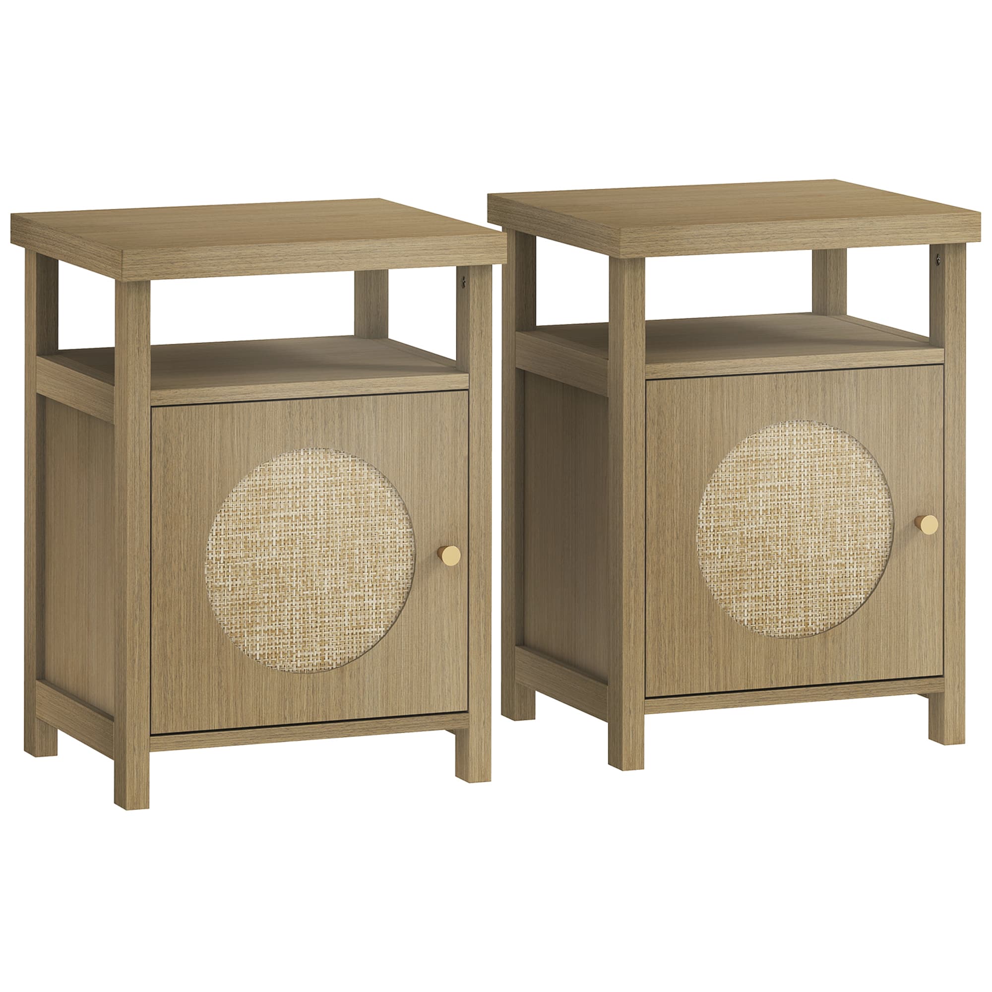 HOMCOM Lot de 2 tables de chevet étroite table d'appoint compartiment ouvert placard finition en rotin, 40 x 35 x 55 cm marron
