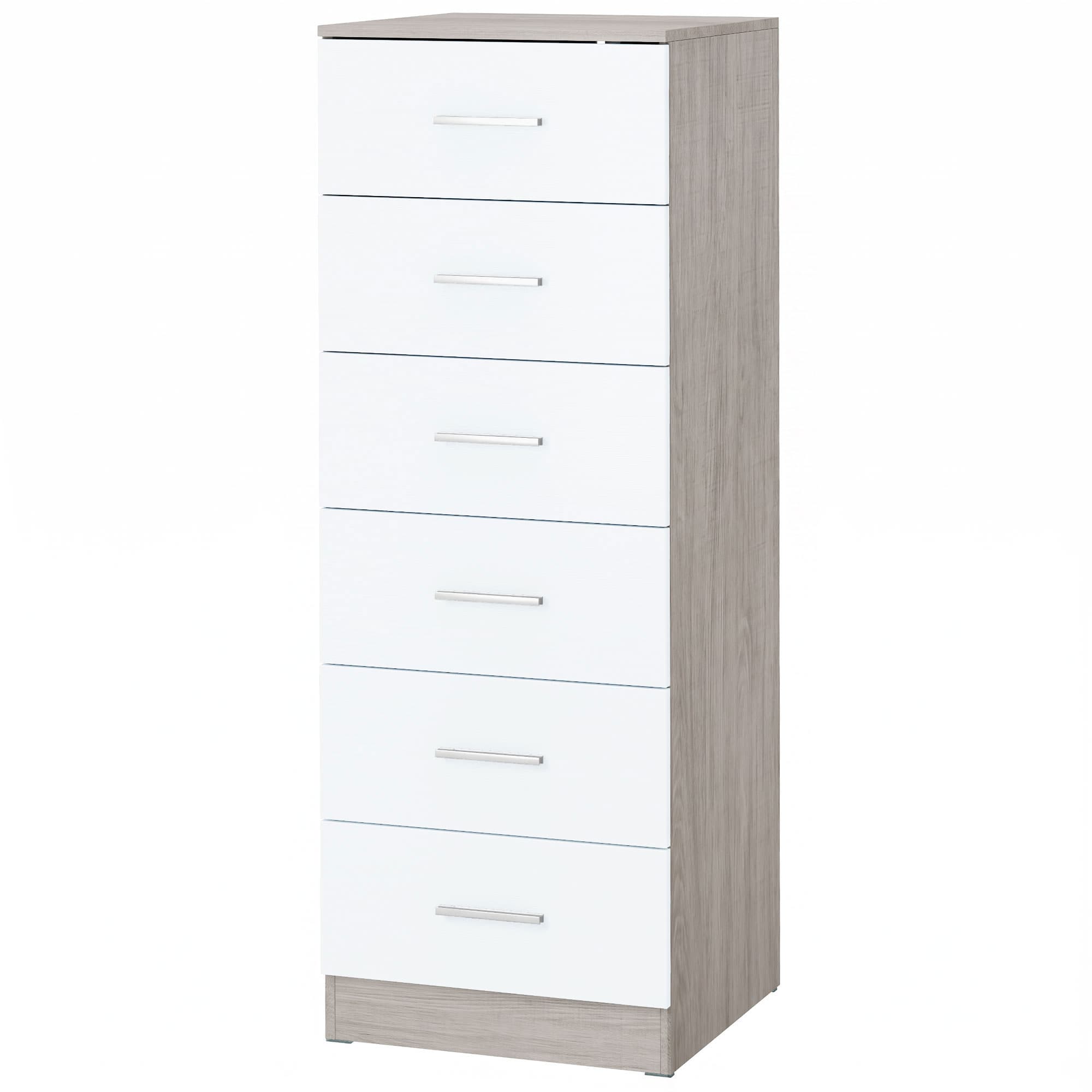 HOMCOM Commode 6 tiroirs Meuble haut pour chambre avec système anti-basculement 40x40x110 cm gris clair et blanc