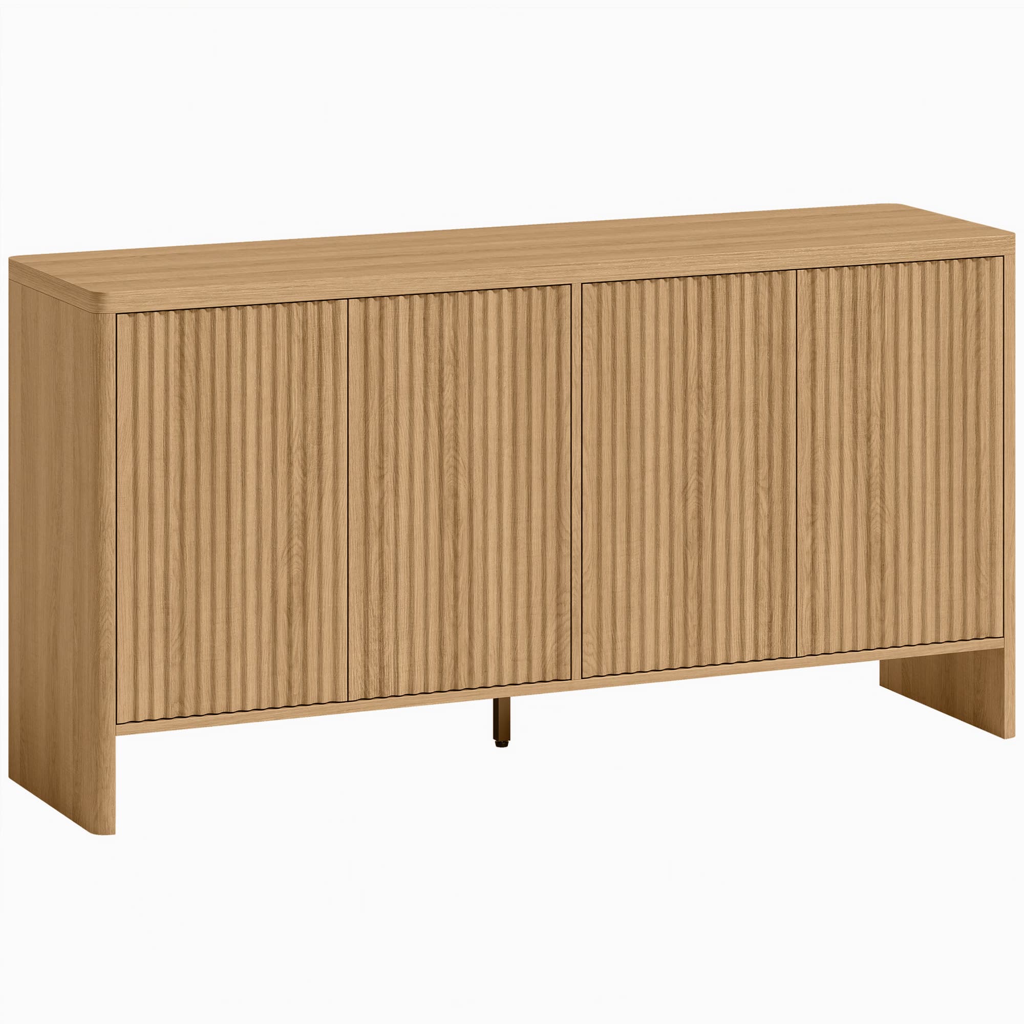 HOMCOM Buffet salon, meuble de rangement avec 4 portes rainurées, étagère réglable, ouverture par pression, 147x40x77cm, chêne