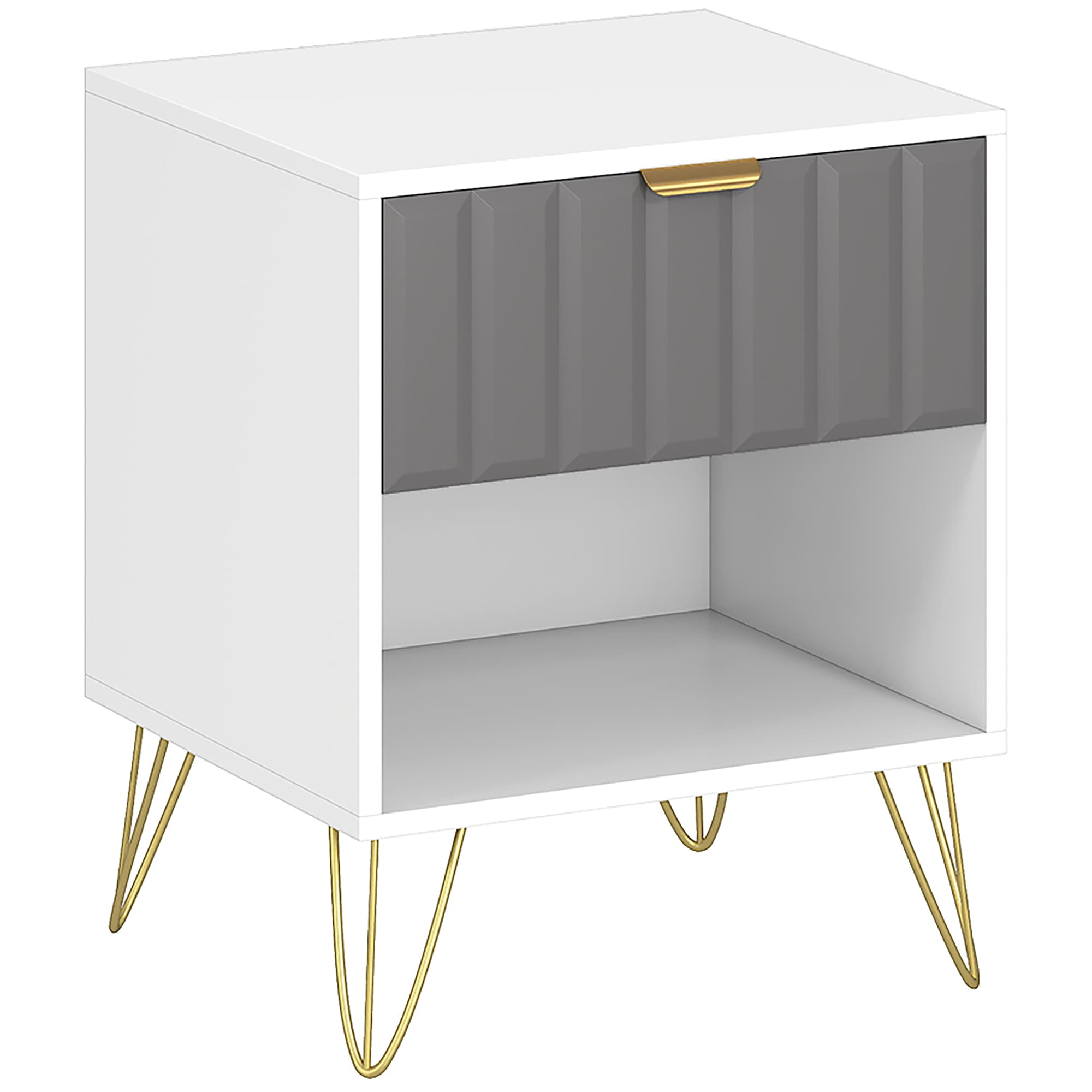 HOMCOM Table de chevet, table d'appoint compartiment ouvert, tiroir et poignée, pieds en acier, 45 x 40 x 55, blanc