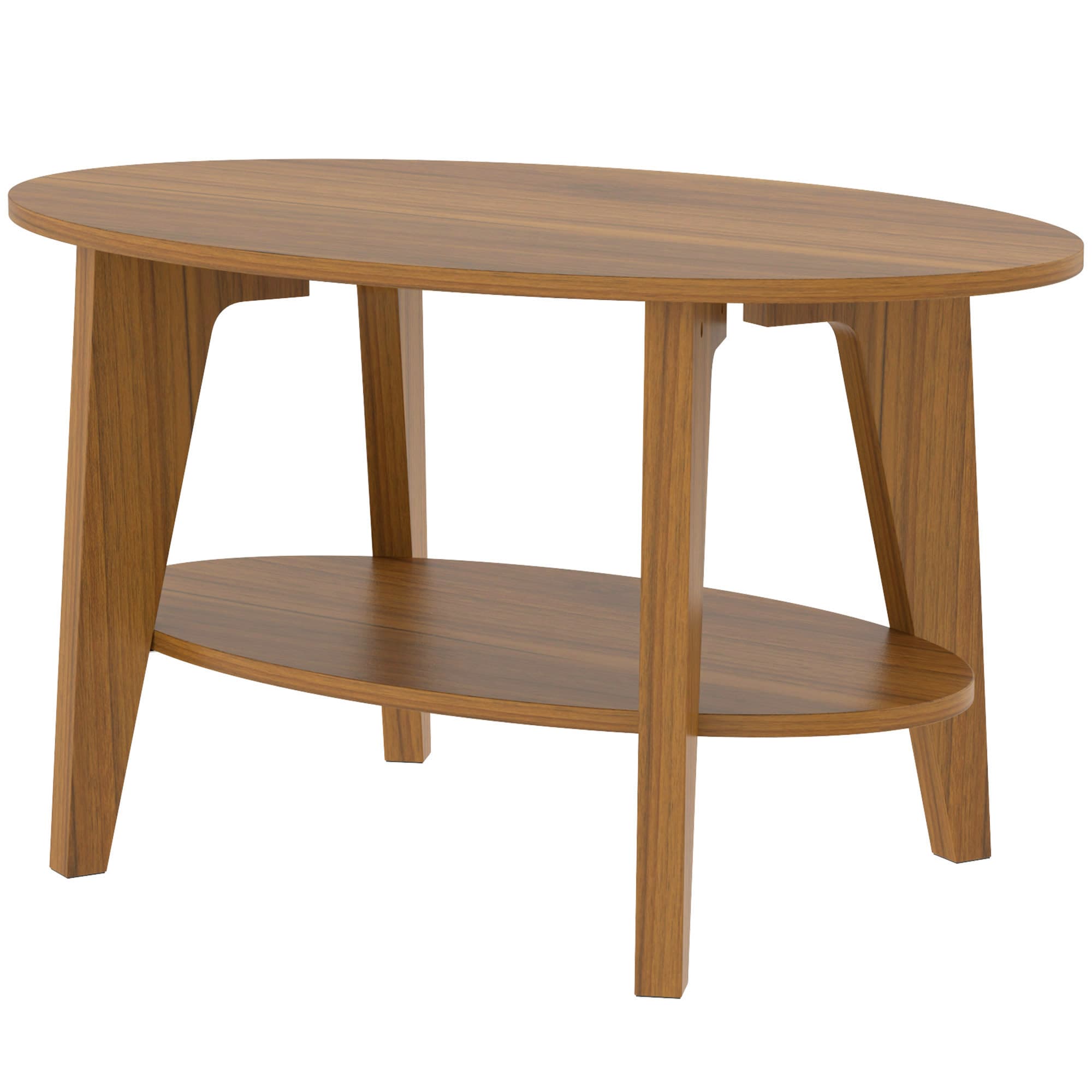 HOMCOM Table Basse Ovale à 2 Niveaux, Table de Salon Moderne avec Étagère Inférieure Ouverte, 80 x 50 x 45 cm, Chêne