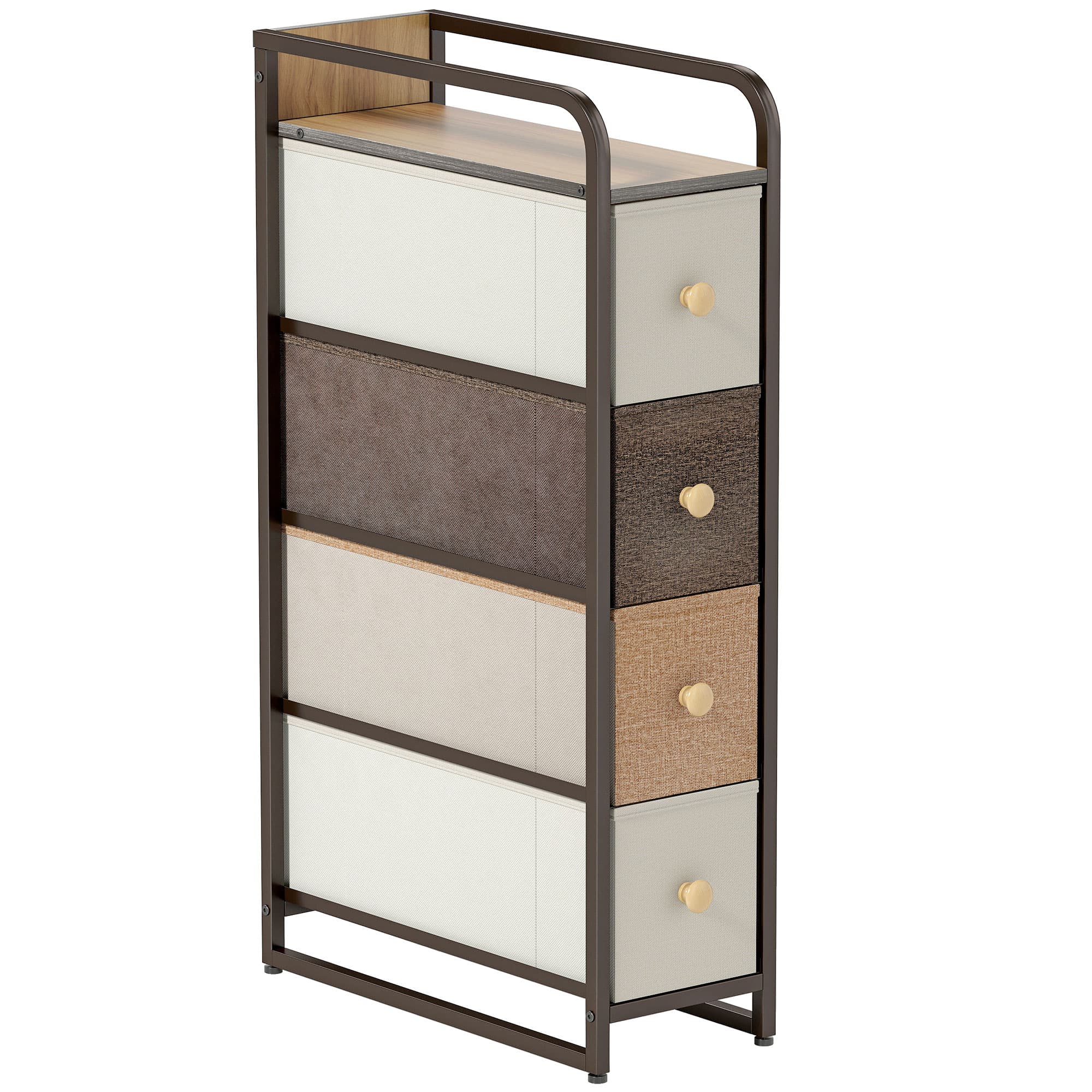 HOMCOM Commode avec 4 tiroirs en tissu pliables, commode chambre plateau et cadre en acier, 20 x 47 x 84,5 cm, multicolore