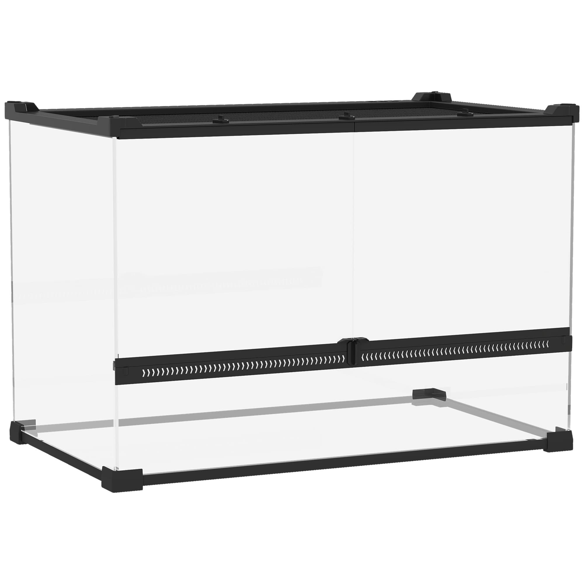 PawHut Boîte à reptiles, boîte d'élevage de reptiles, fermeture sécurisée par rotation, ventilation frontale, 50x30x35cm, noir