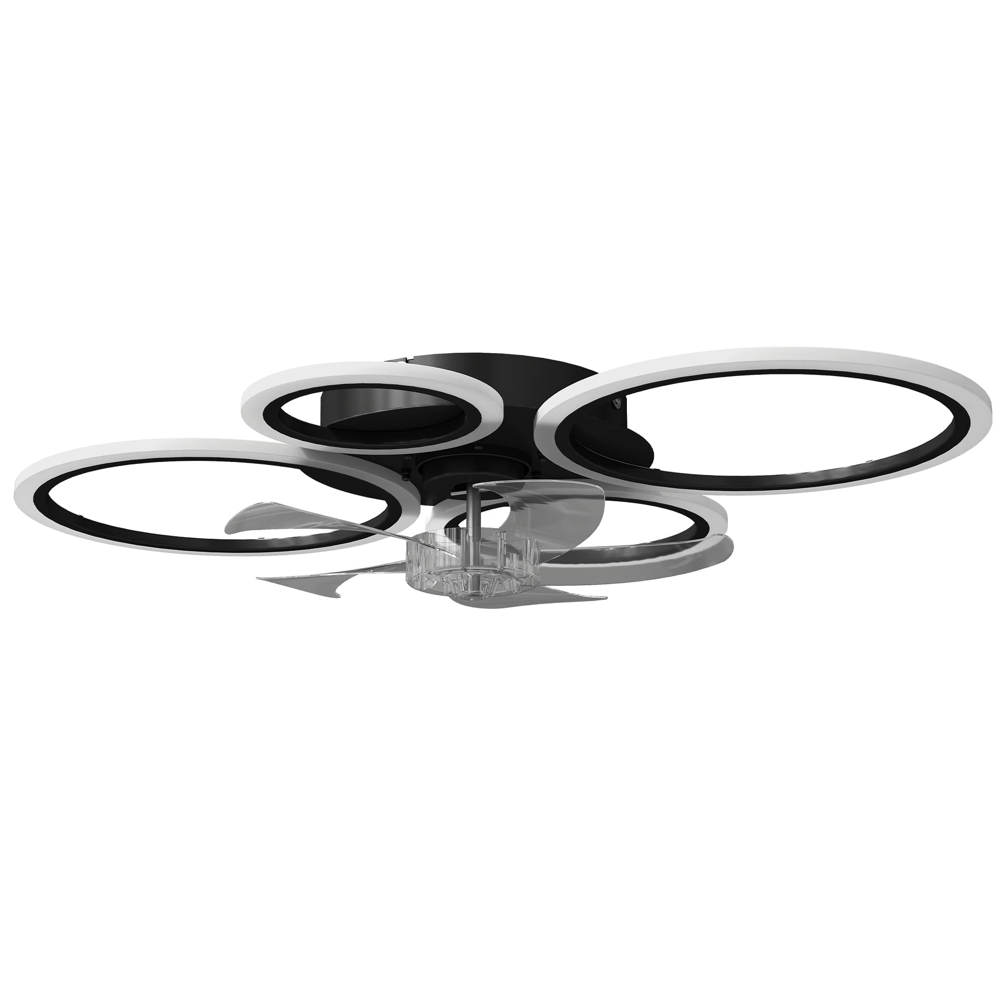 HOMCOM Ventilateur de plafond avec lumière et télécommande, plafonnier ventilateur 77 cm avec 6 vitesses, noir