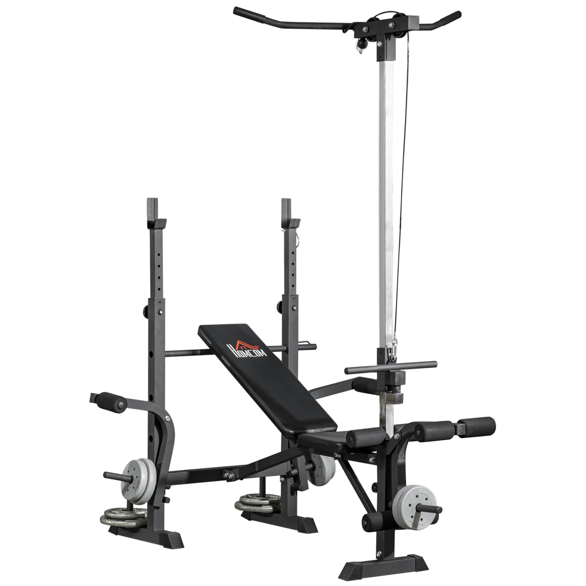 HOMCOM Banc de musculation complet multifonction avec dossier réglable, banc developper coucher à plat ou incliné 180x134x200cm