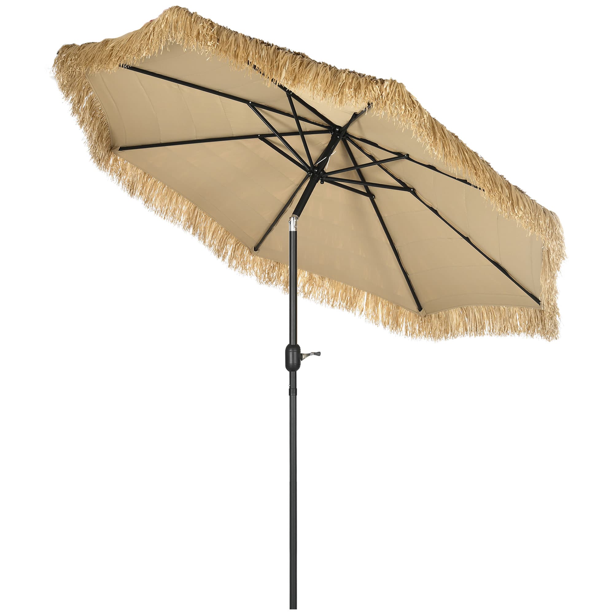 Outsunny Parasol de jardin extérieur à franges parasol inclinable avec ouverture fermeture manivelle 2,65 m kaki