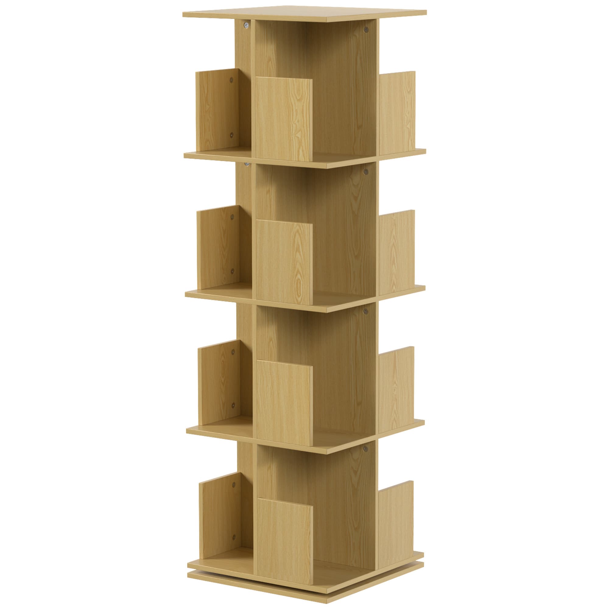 HOMCOM Bibliothèque Rotative à 4 Niveaux, Étagère Rangement avec 16 Compartiments, 39 x 39 x 128,3 cm, Chêne