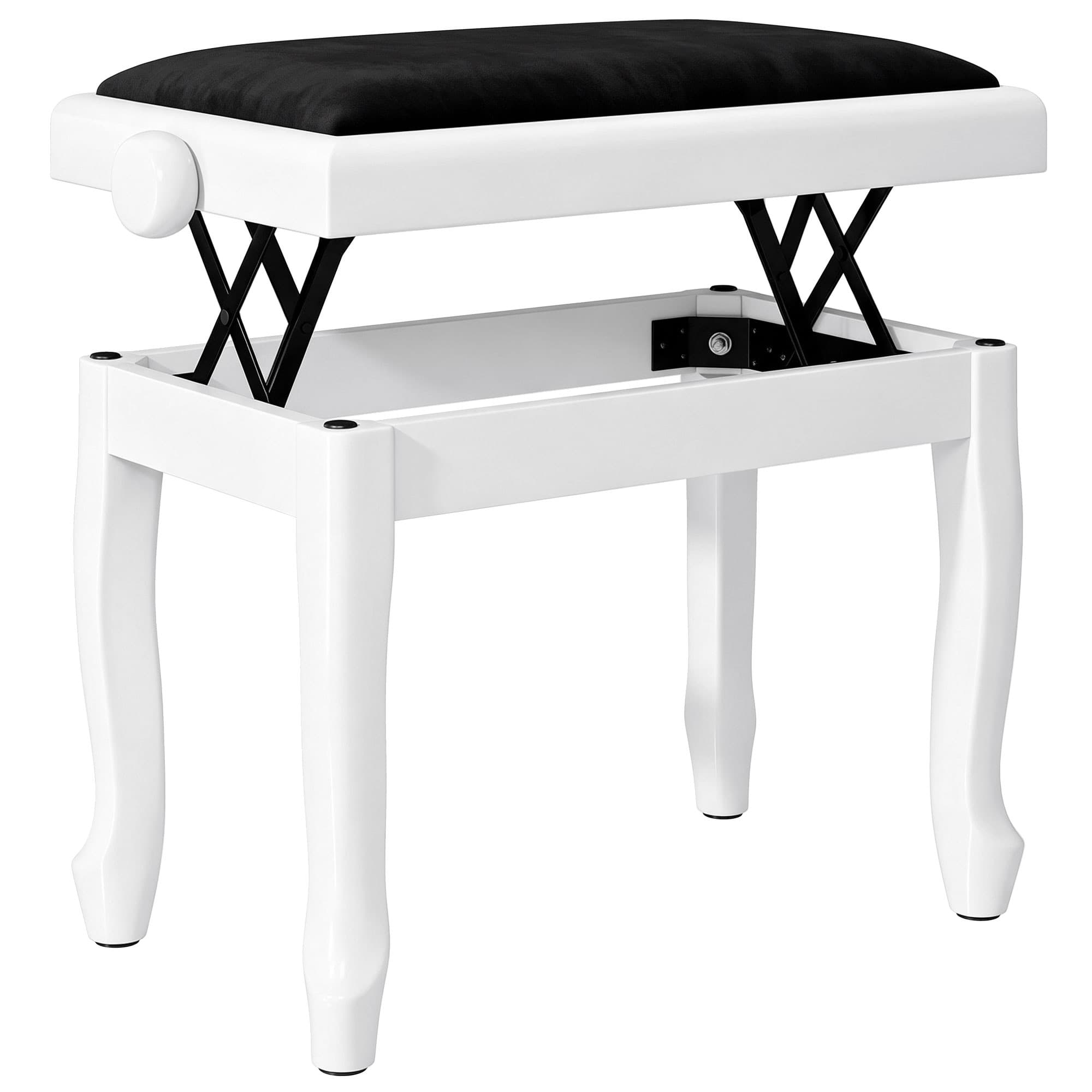 HOMCOM Banc de Piano, Tabouret Piano Réglable en Hauteur 45-56 cm, Banc de Clavier, Siège Rembourré en Velours, Blanc