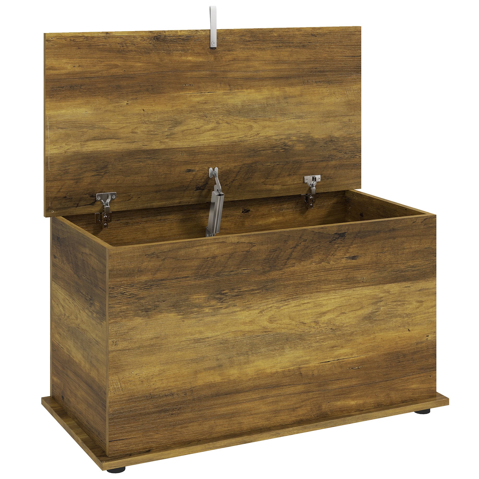 HOMCOM Coffre de Rangement, Banc de Rangement avec Couvercle Rabattable et Charnières de Sécurité, 80 x 40 x 45 cm, Marron