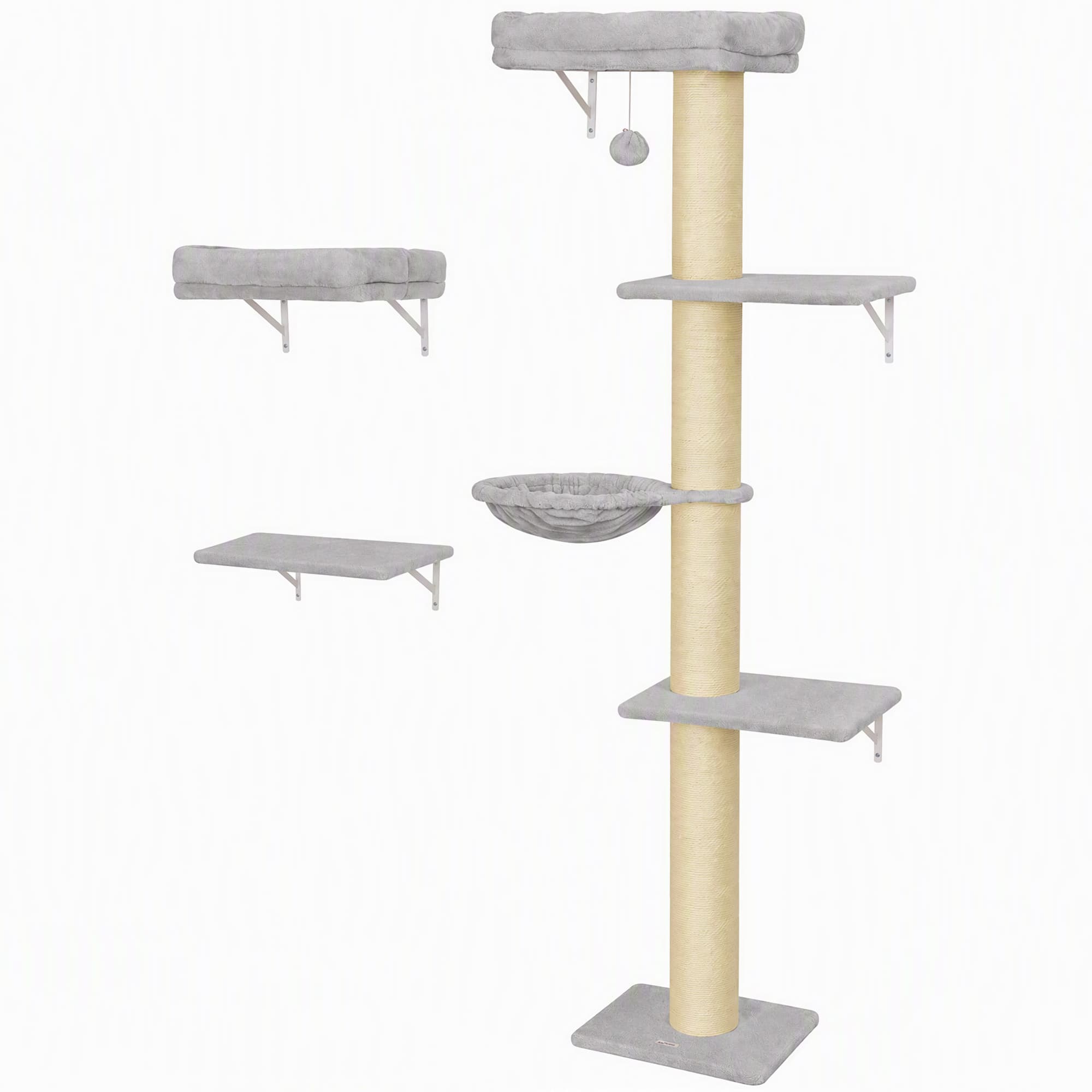 PawHut Mur d'escalade pour chats, Set de 3 pièces d'escalade mural pour chats, éléments muraux pour chats avec arbre à griffer, plateformes et hamac