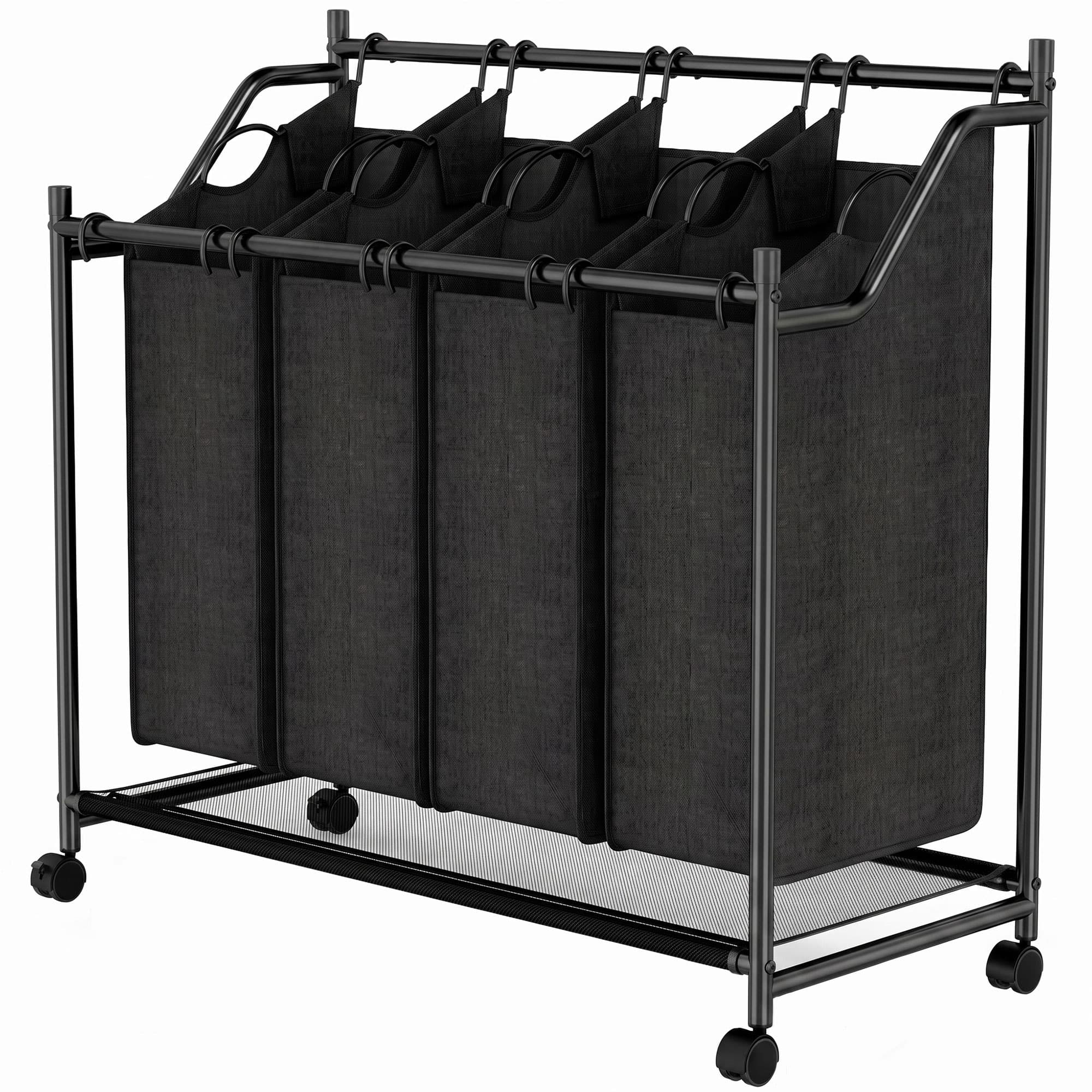 HOMCOM Panier à linge en acier 108L avec roues et 4 sacs en polyester, capacité 20 kg, Noir