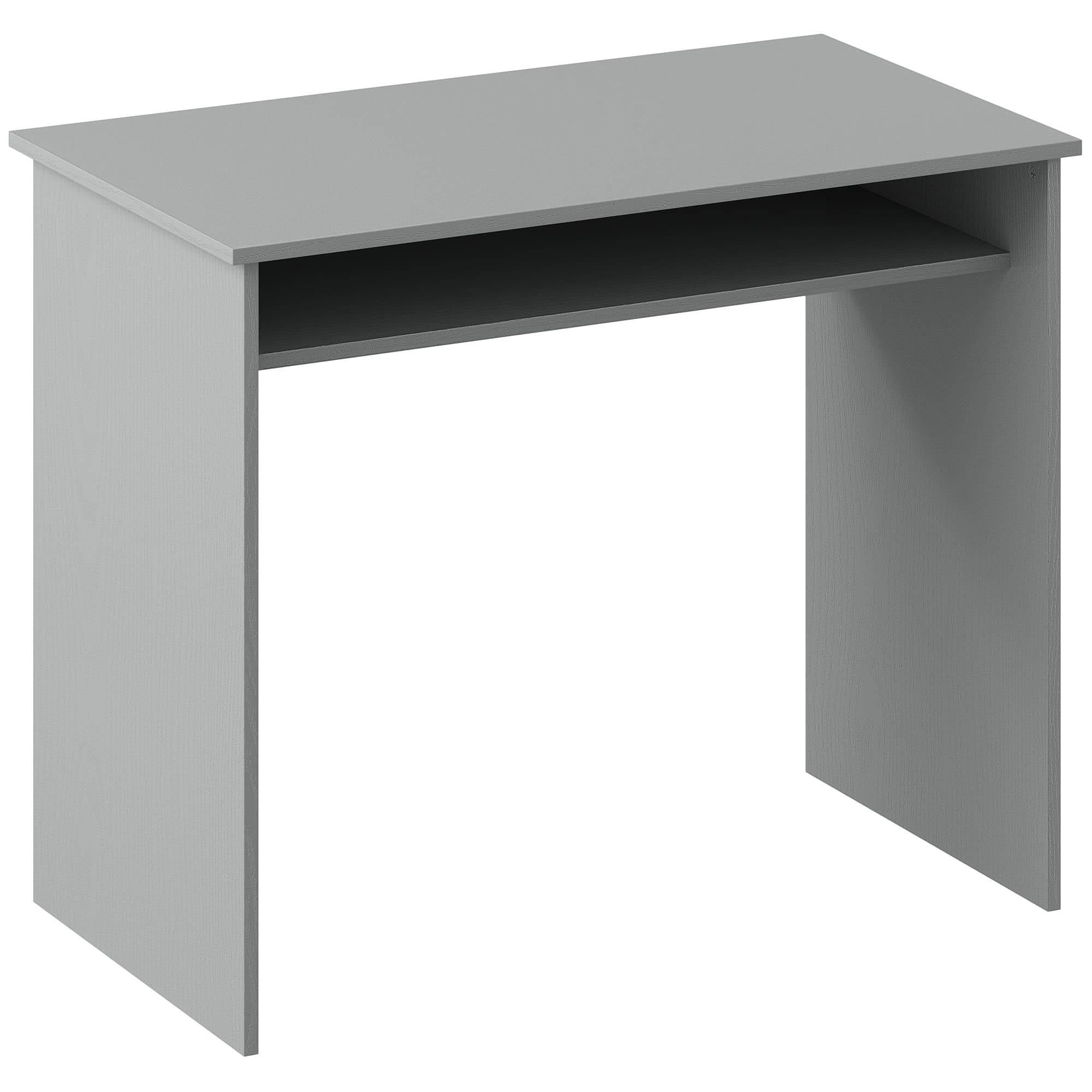 HOMCOM Bureau informatique sobre épuré compact avec 1 étagère, panneaux de particules, dim. 90l x 50P x 74H cm, gris