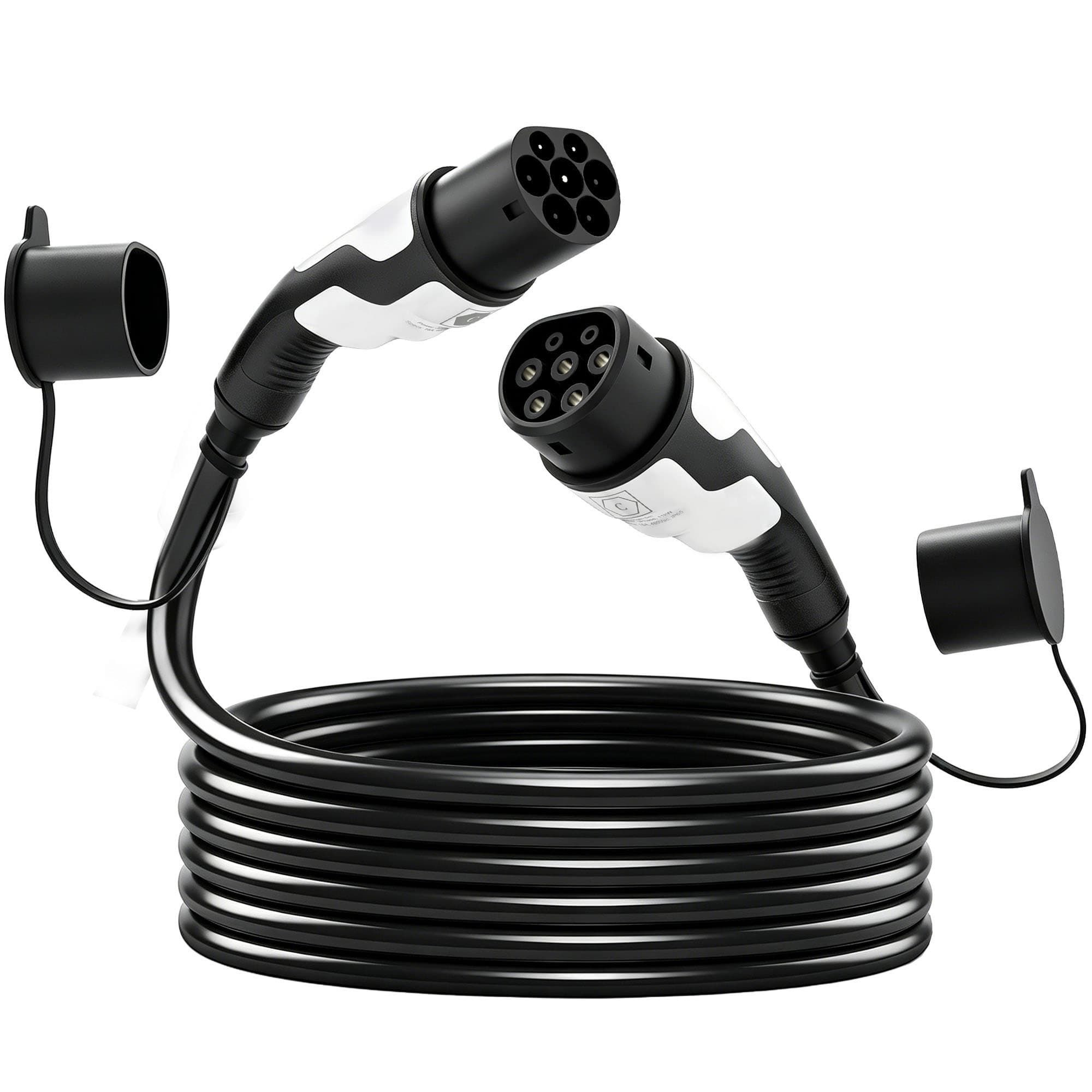 HOMCOM Chargeur Voiture Électrique Type 2 à Type 2 22kw Triphasé Mode 3 Rallonge Cable Recharge Rapide 5m Assuré par PICC Noir