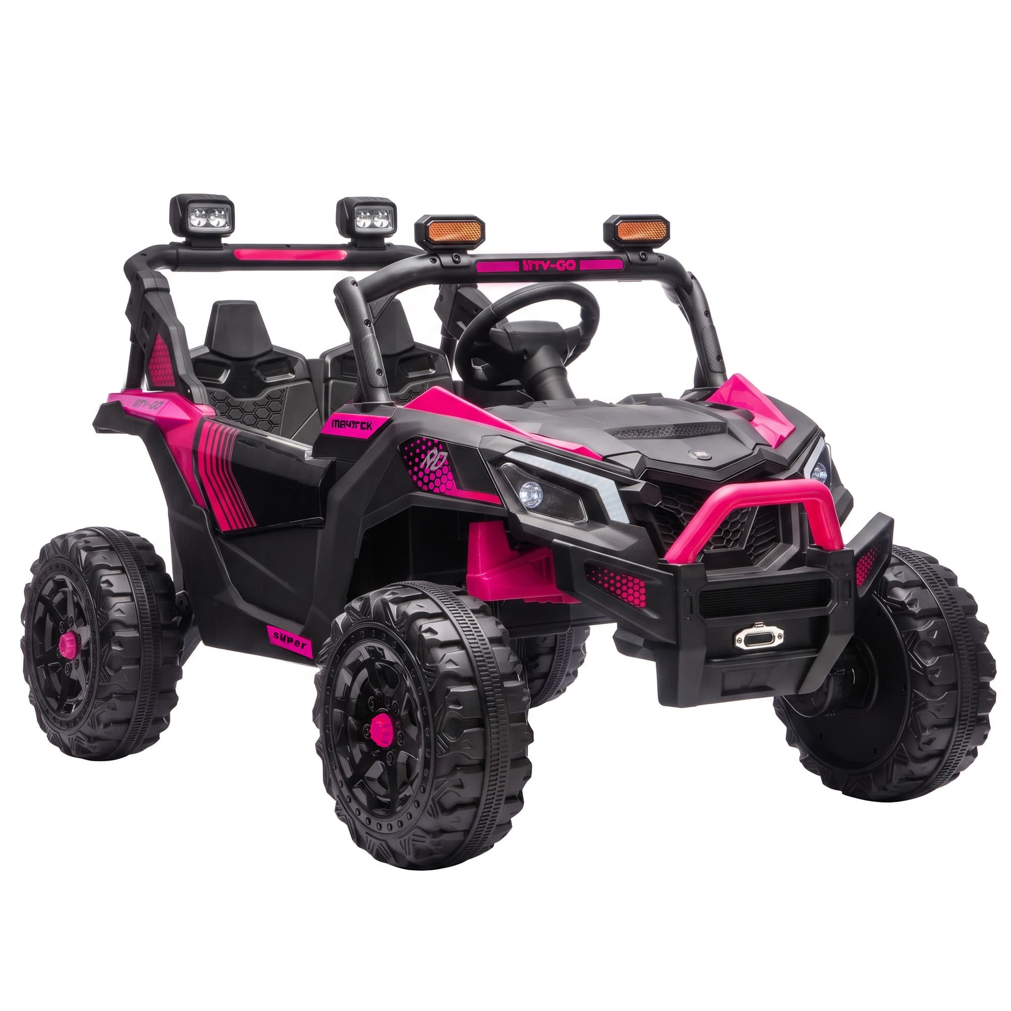 AIYAPLAY Voiture Electrique Enfants UTV 24V 2 Places, 2 Moteurs 120W, Batterie Lithium, 4-6km/h, Télécommande, 3-8 Ans, Rose