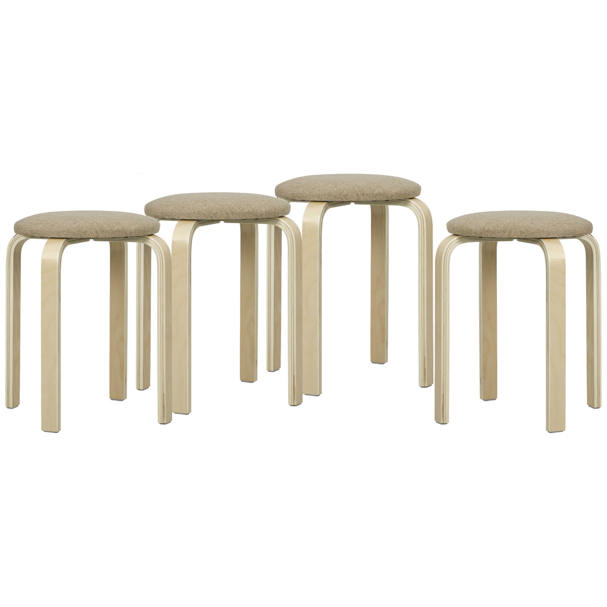 HOMCOM Ensemble de 4 Tabourets Empilables Modernes, Tabourets Ronds sans Dossier avec Assise Rembourrée, 40 x 40 x 45 cm, Kaki