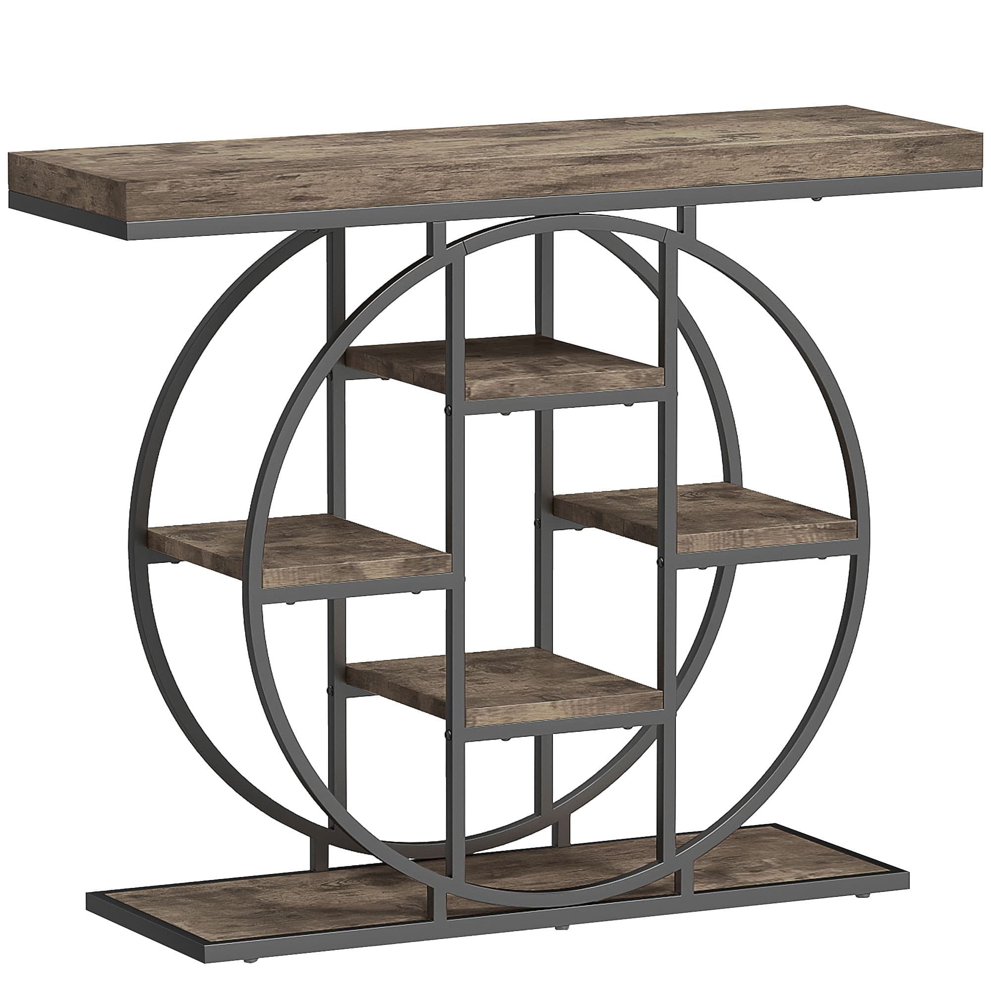 HOMCOM Table Console d'Entrée Meuble d'Entrée Industrielle 6 Étagères Rangement Plateau 4cm 100 x 30 x 81,5cm Marron Rustique