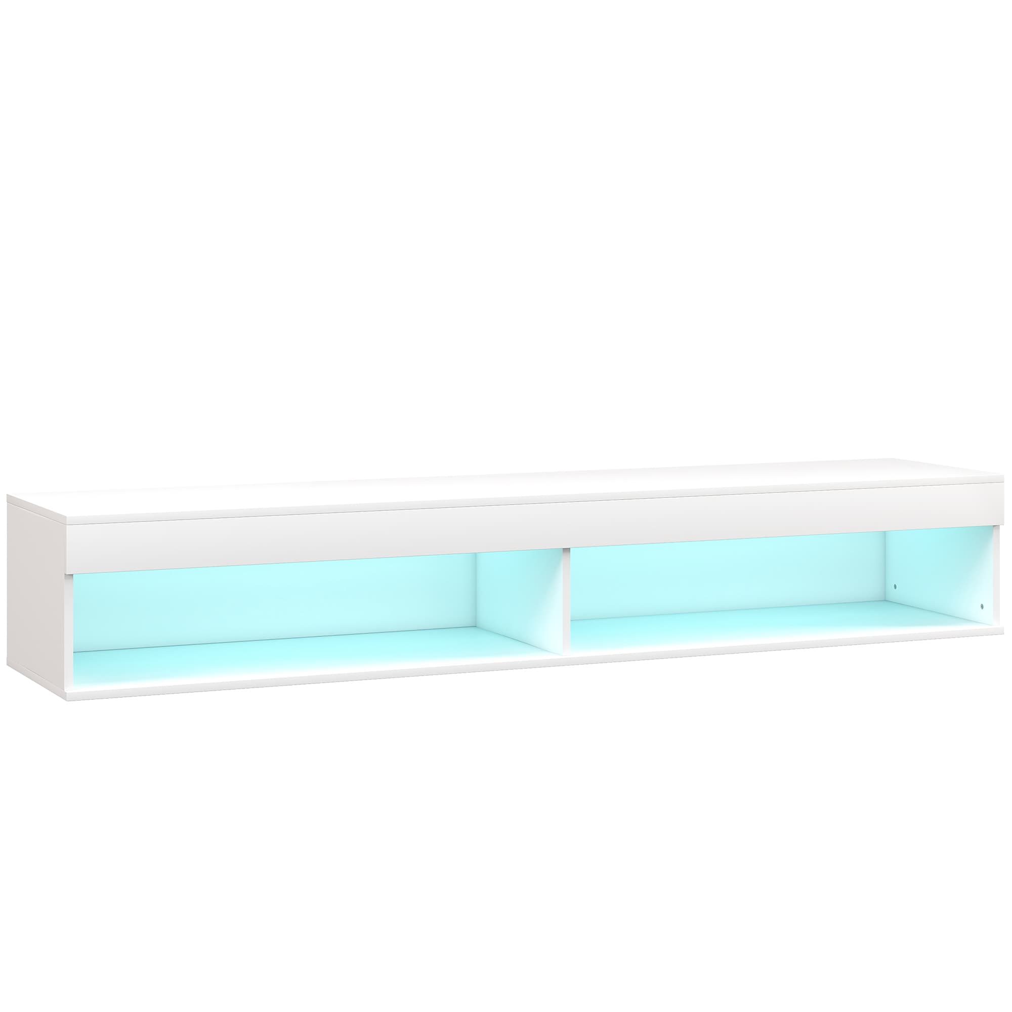 HOMCOM Meuble TV suspendu mural avec éclairage LED pour téléviseurs jusqu'à 75 pouces, étagères, 180L x 40l x 30H cm, blanc