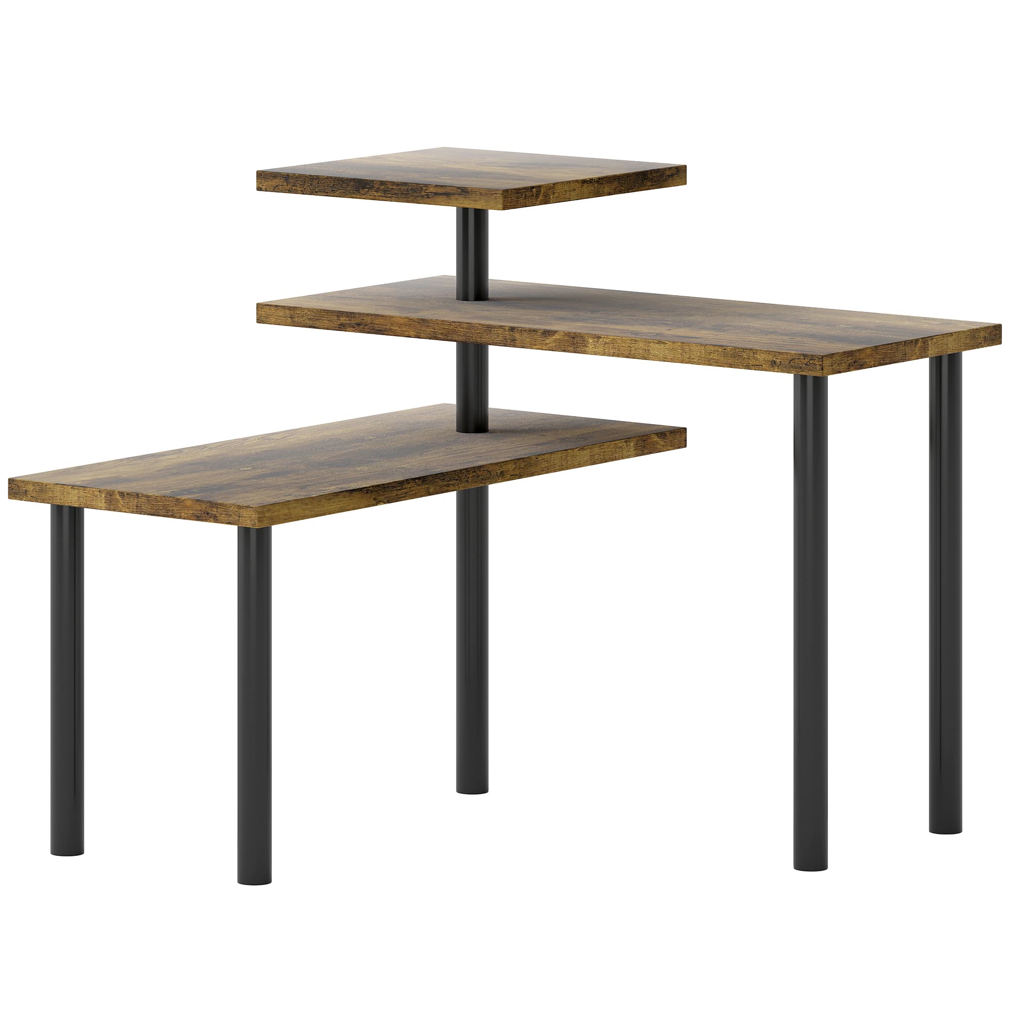 HOMCOM Étagère de cuisine rotative à 3 niveaux, étagère d'angle, cadre en métal, 40 x 18 x 36,5 cm, brun rustique