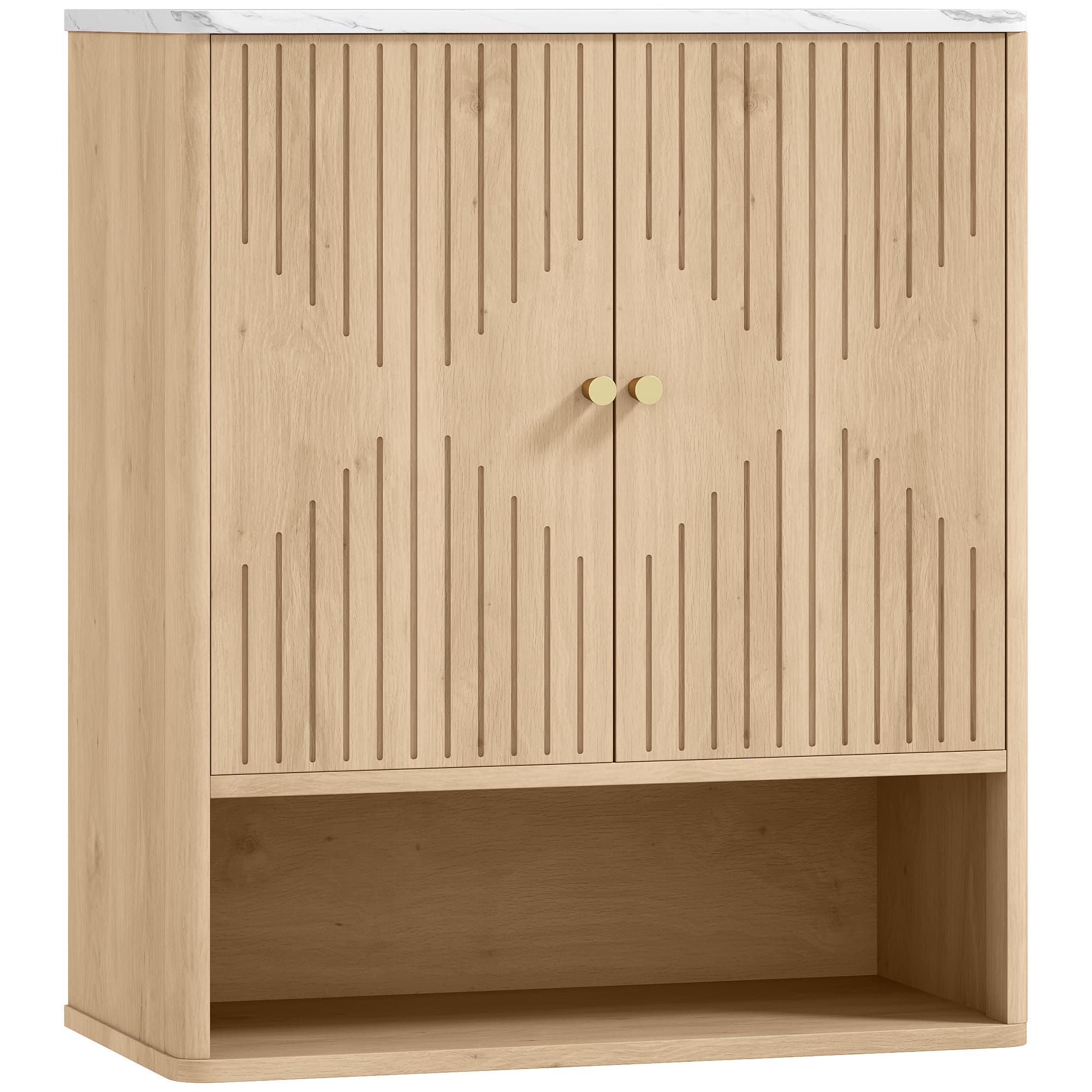 HOMCOM Armoire murale de salle de bain, meuble de rangement avec compartiment ouvert et étagère réglable, 60 x 18 x 70 cm chêne