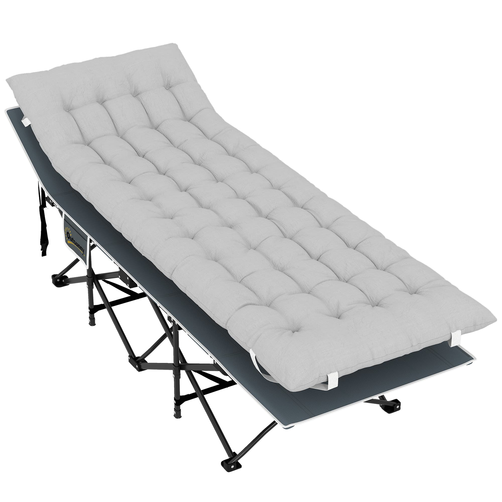Outsunny Lit de camping pliable avec matelas, Lit de Camp Pliant, pochette latérale et sac intégré, 185 x 68 x 37 cm, gris clair
