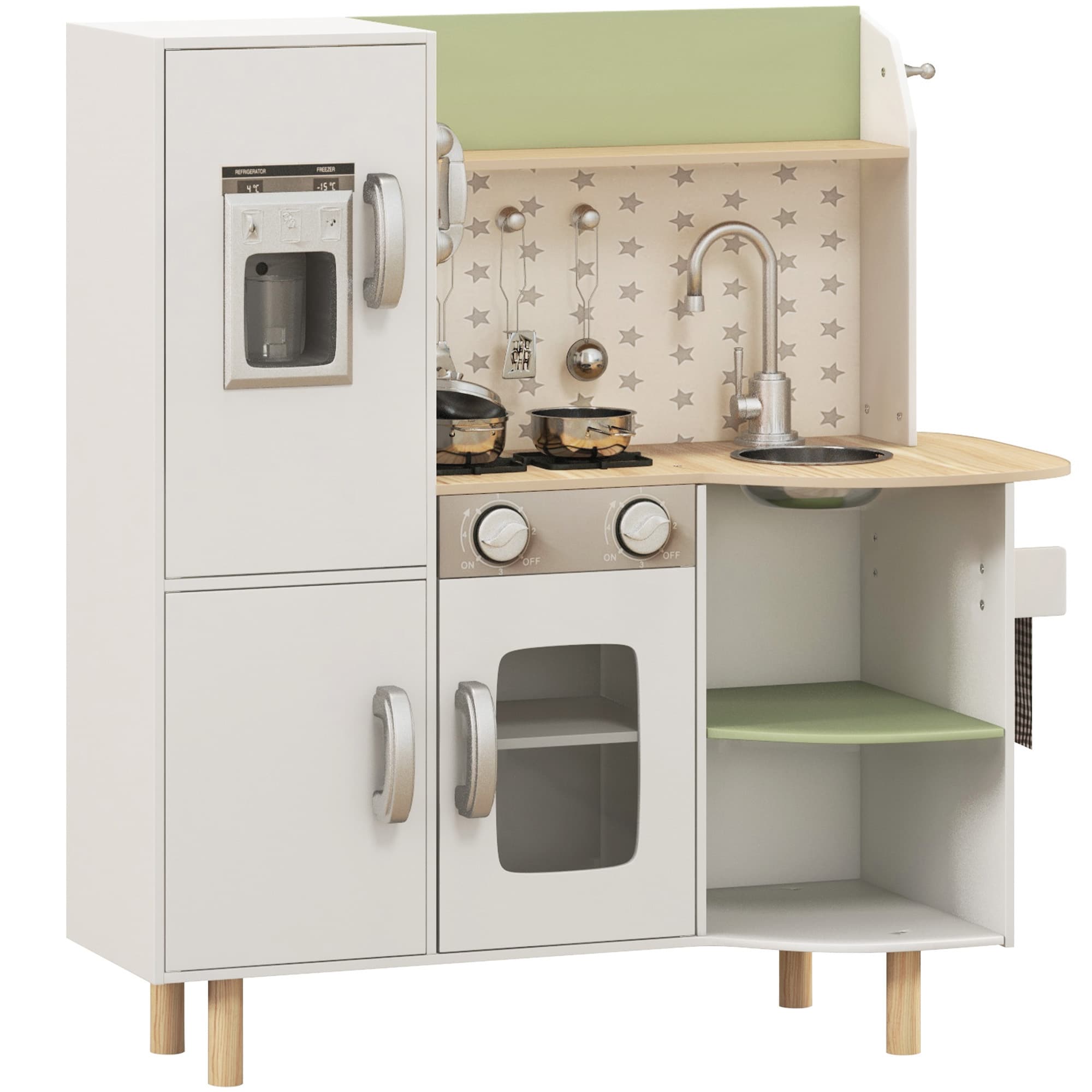 AIYAPLAY Cuisine enfant 3-8 ans jeu d'imitation avec machine à glaçons, évier mobile en acier inoxydable 84 x 34 x 89 cm blanc