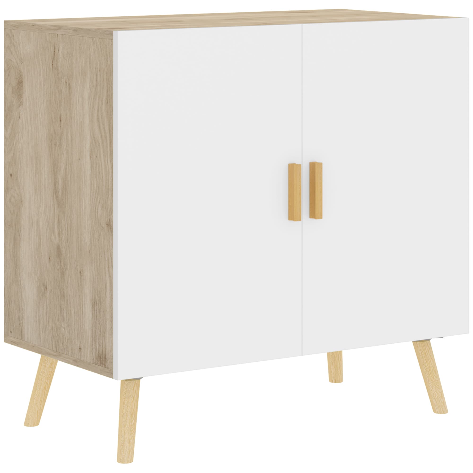 HOMCOM Buffet meuble de rangement avec poignées en bambou étagère ajustable base surélevée 76 x 41,2 x 74 cm blanc bois naturel