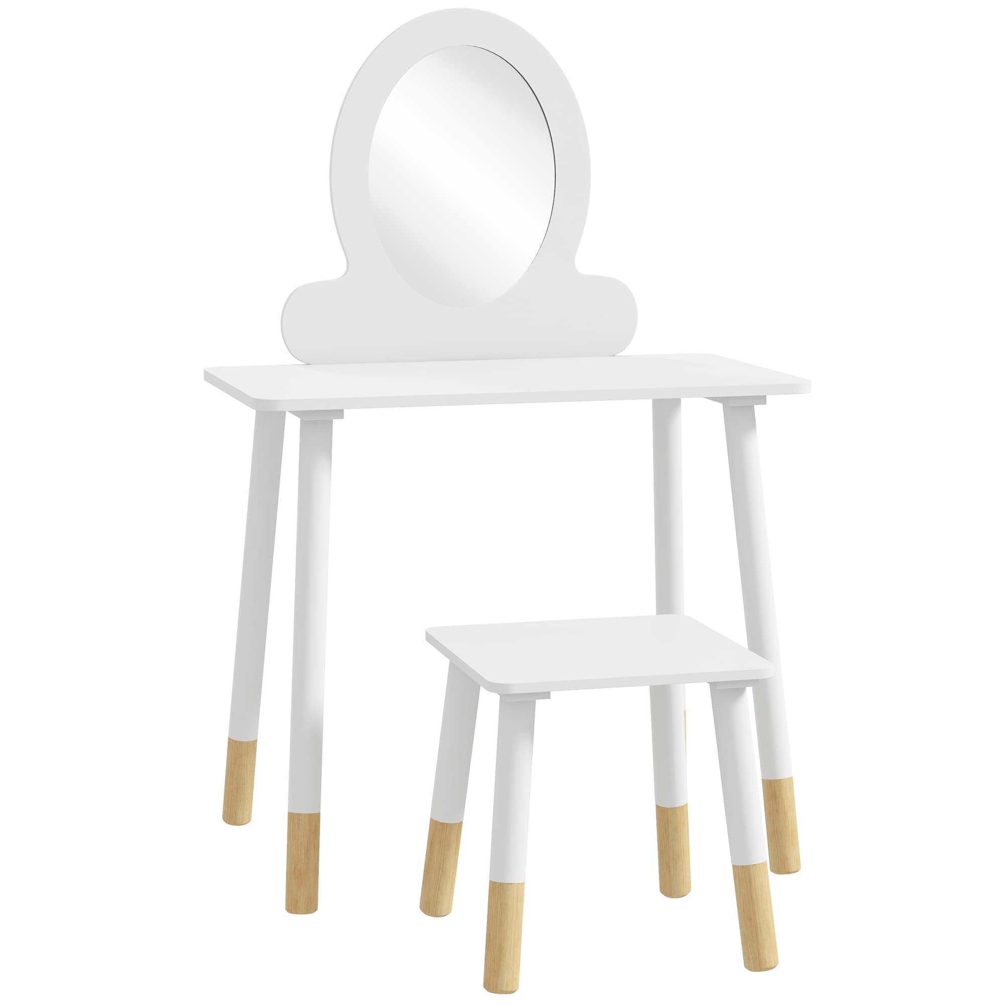 AIYAPLAY Ensemble coiffeuse pour enfants avec tabouret, coiffeuse 2 pièces pour enfants de 3 à 6 ans - blanc