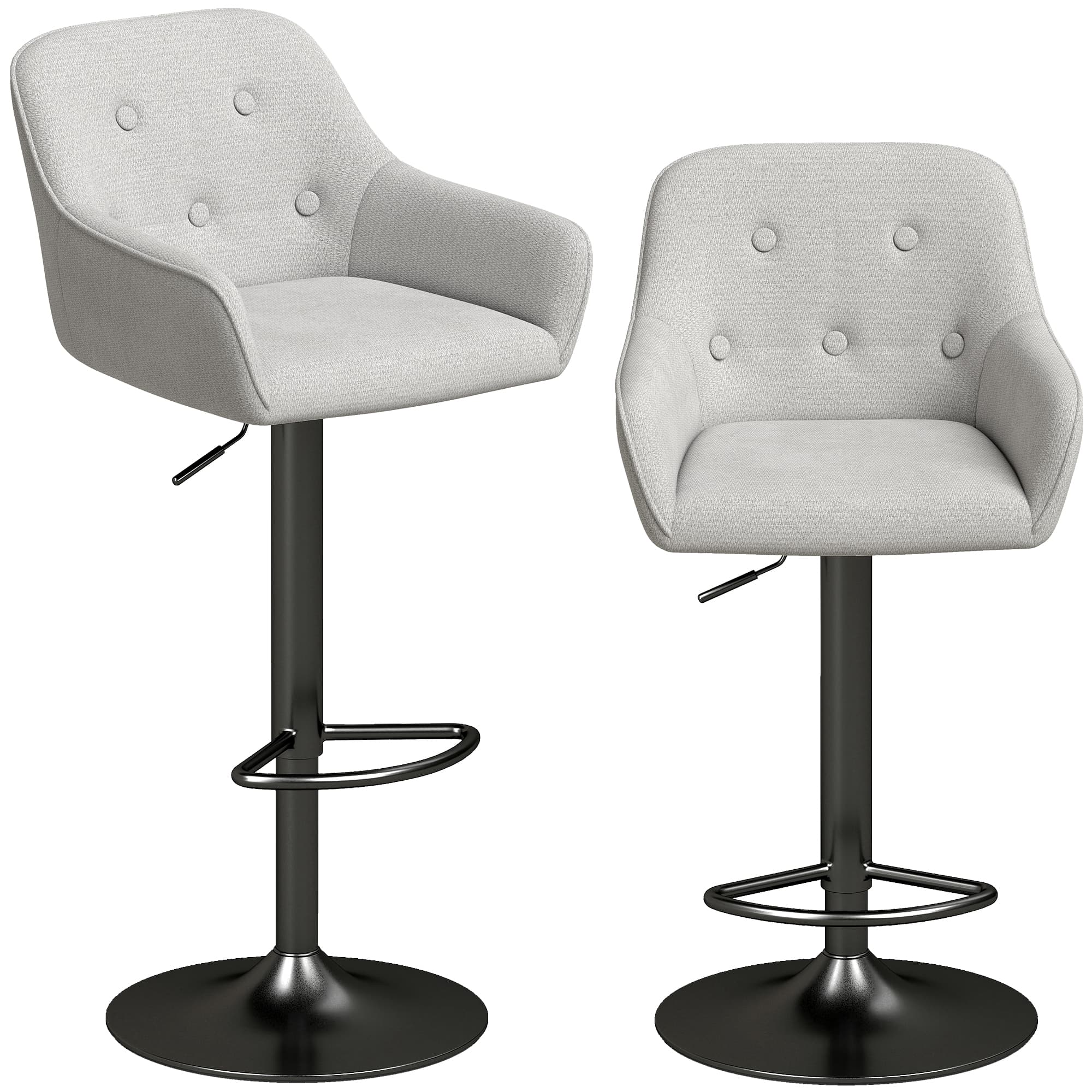 HOMCOM Tabourets de Bar Lot de 2, Chaises de Bar en Chenille, Hauteur Réglable, Pivotant 360°, Dossier et Repose-Pieds, Gris