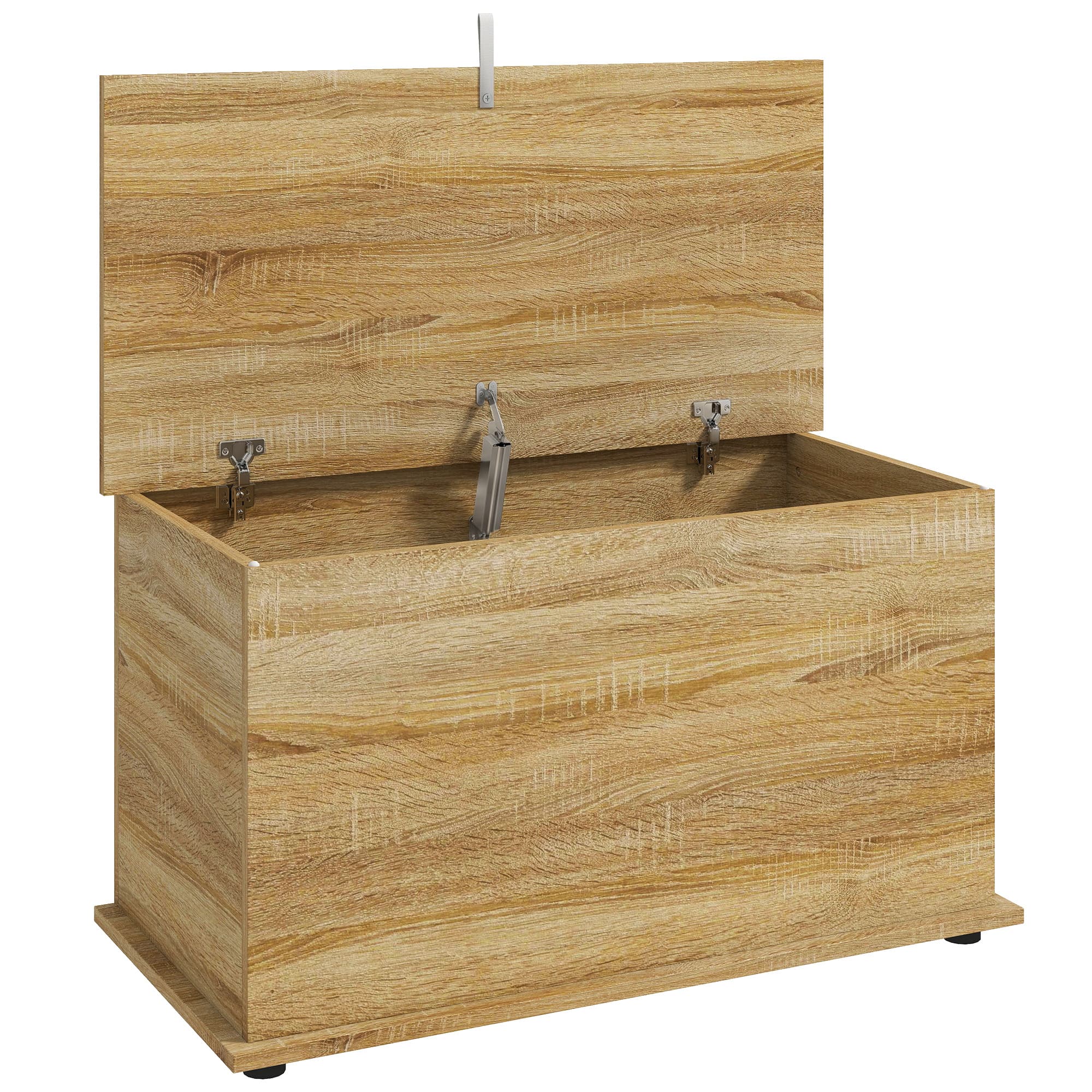 HOMCOM Coffre de Rangement, Banc de Rangement avec Couvercle Rabattable et Charnières de Sécurité, 80 x 40 x 45 cm, Naturel