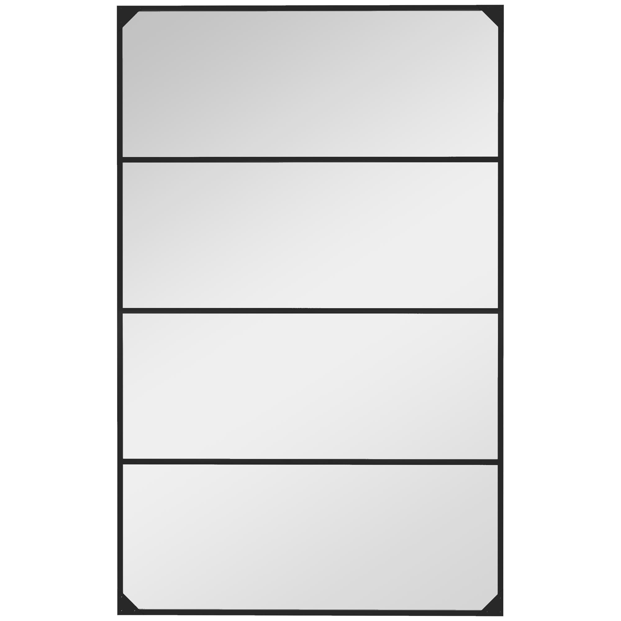 HOMCOM Miroir mural verrière rectangulaire style industriel, horizontal ou vertical avec 4 crochets, en métal noir 109 x 69 cm