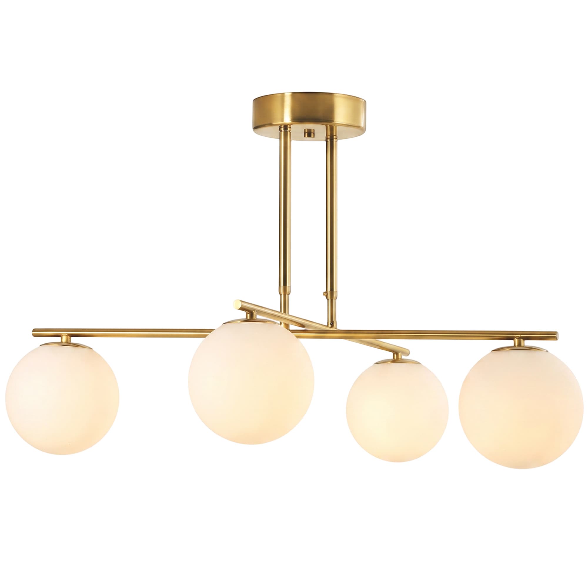 HOMCOM Suspension moderne à 4 abat-jours sphériques, hauteur réglable et rotation 350°, Blanc