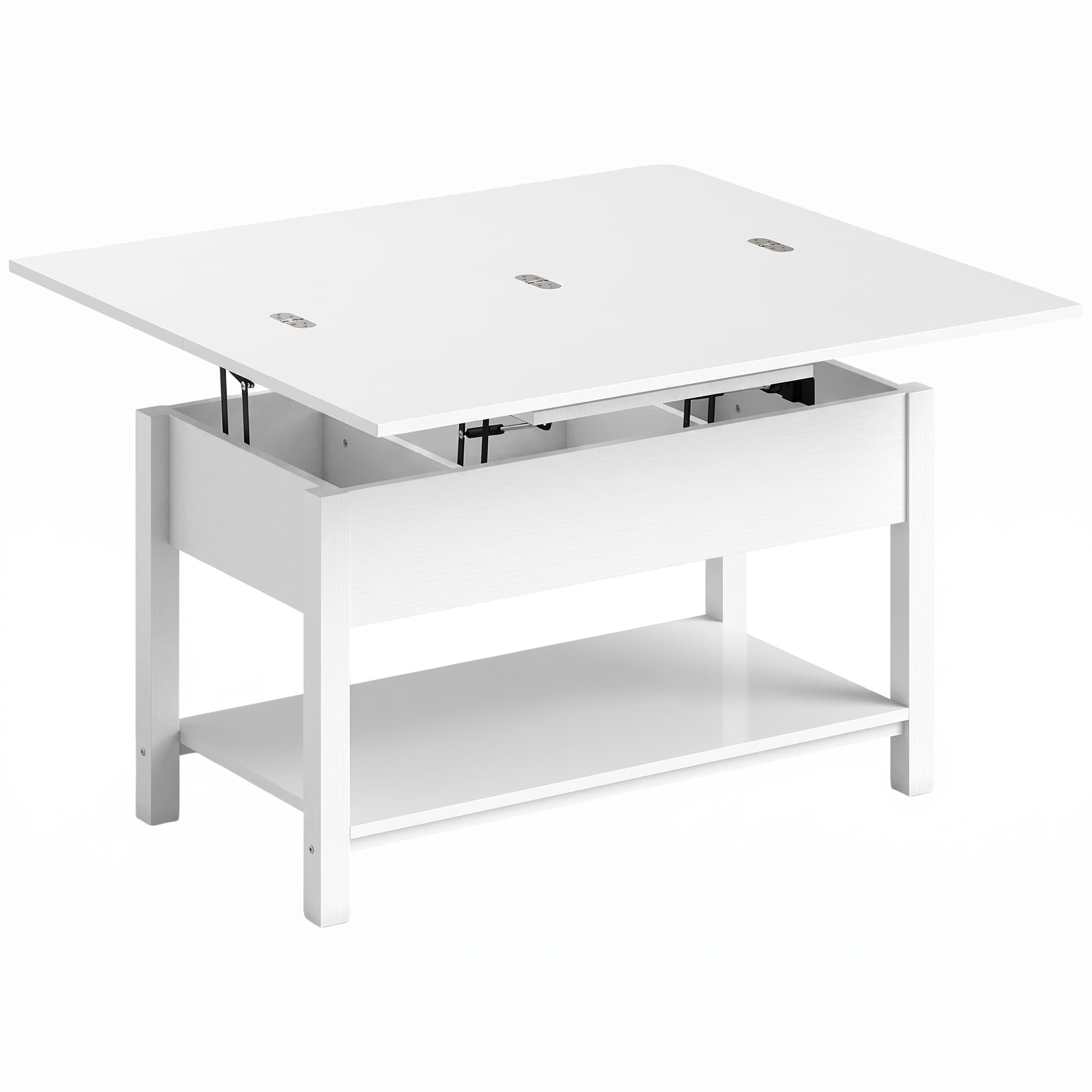HOMCOM Table basse relevable et extensible table de salon avec compartiment caché étagère ouverte 100x45x50,5cm blanc