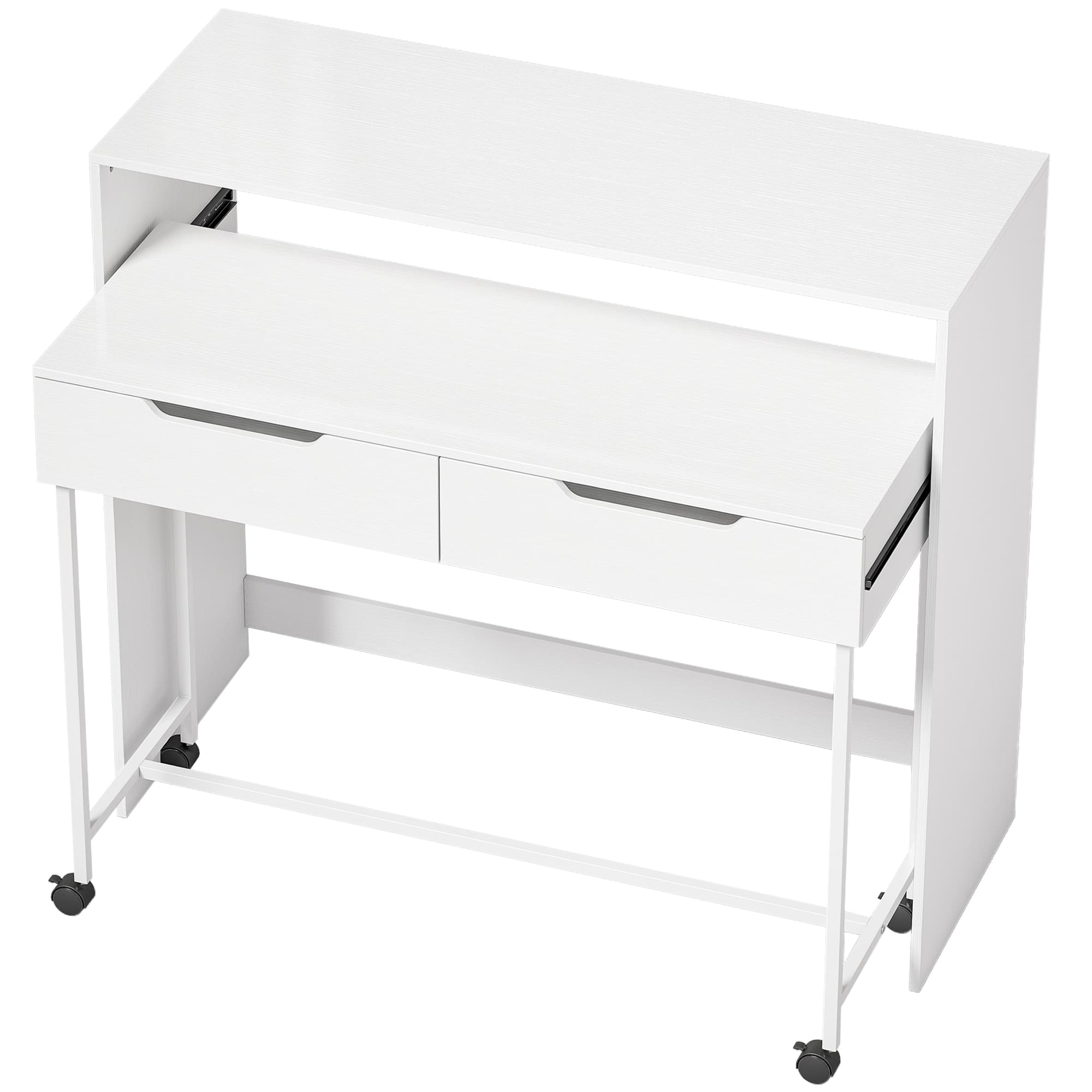 HOMCOM Bureau d'Ordinateur Extensible 100 cm avec 2 Tiroirs, Bureau avec Rangement, Style Moderne, Blanc