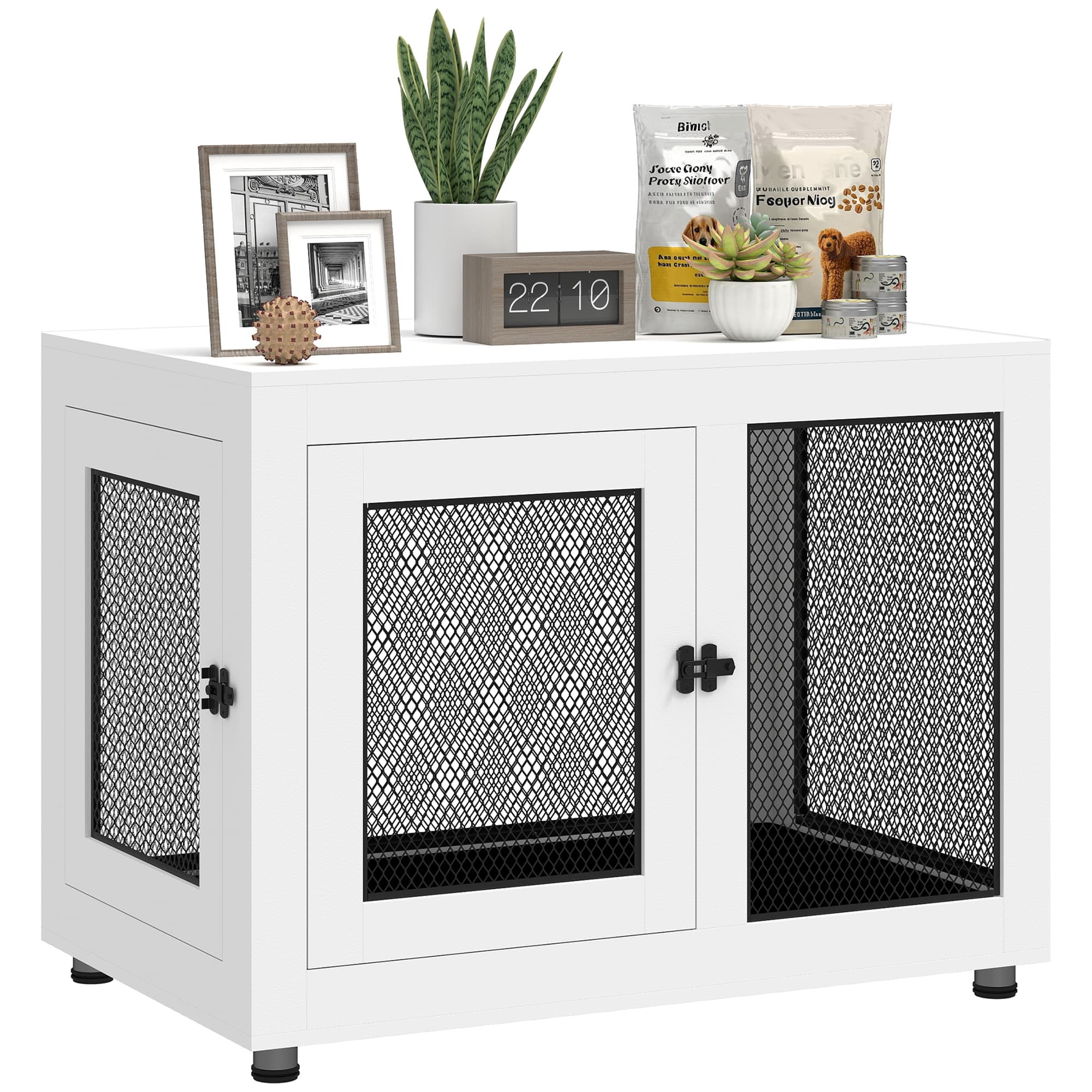 PawHut Cage pour chien cage de chien sur pied avec coussin amovible acier noir et blanc - 94 x 60 x 71,5 cm