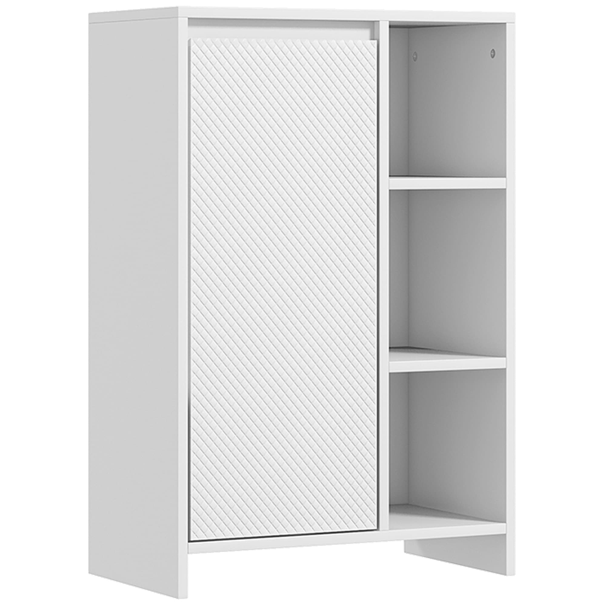 HOMCOM Meuble de rangement salle de bain 3 compartiments ouverts, 1 placard avec étagère réglable, 53 x 30 x 80 cm, blanc