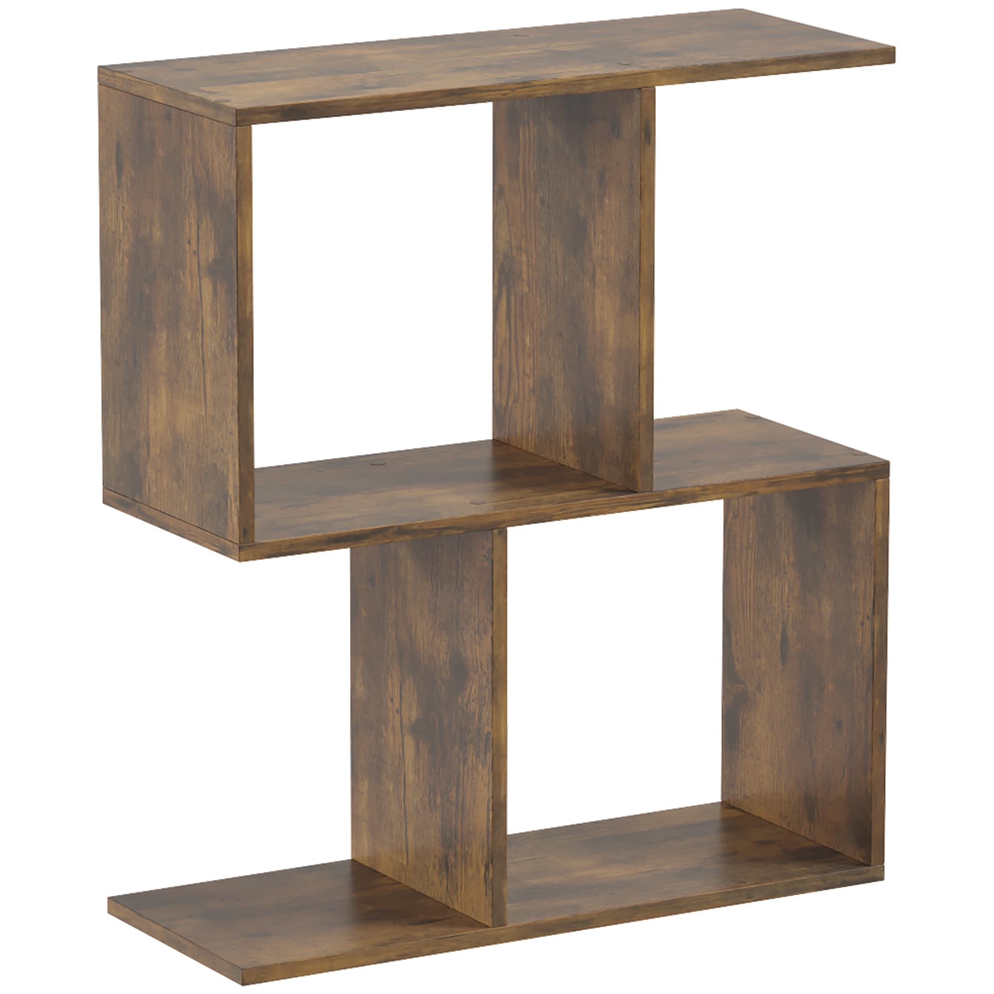 HOMCOM Table d'appoint en S, table étroite à 3 niveaux avec compartiments de rangement pour salon et chambre, Brun-rustique