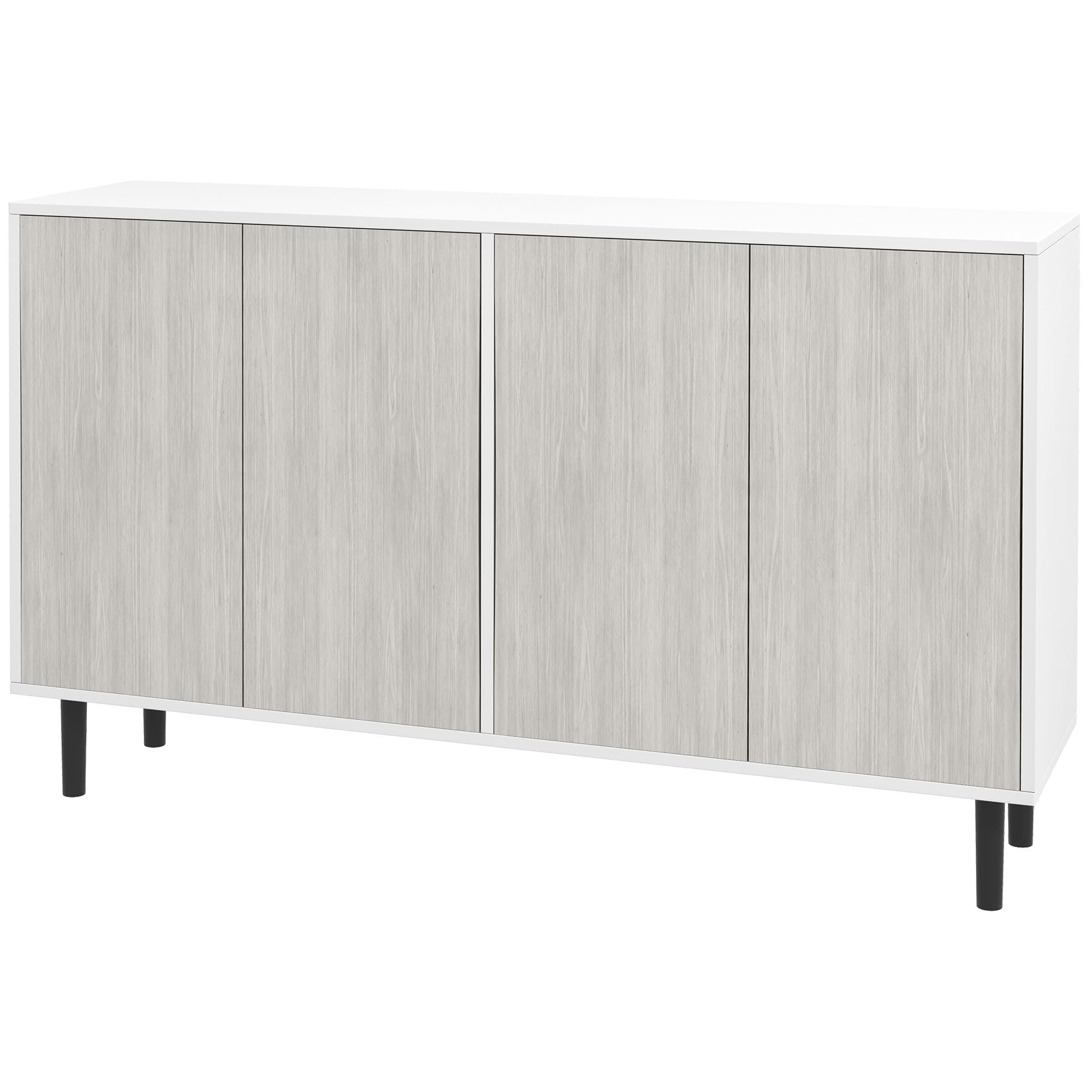 HOMCOM Buffet de cuisine meuble de rangement 2 placards avec étagères réglables, 121 x 37 x 75 cm, blanc et aspect bois gris