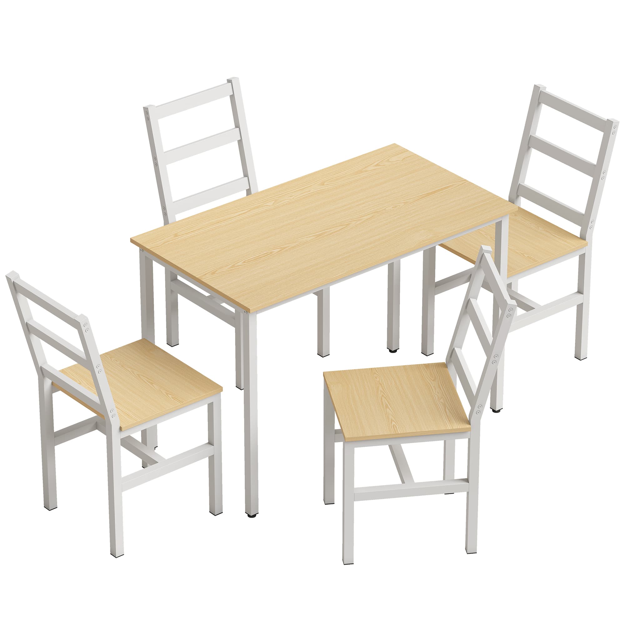HOMCOM Ensemble Table Salle à Manger avec 4 Chaises, Table Rectangulaire 108 cm, Chaises à Dossier à Lattes, Chêne et Blanc