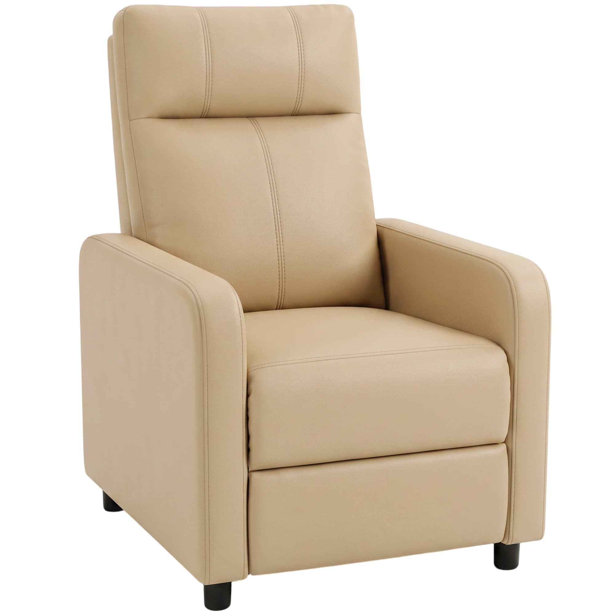 HOMCOM Fauteuil Relax Inclinable, Fauteuil de Relaxation en PU avec Repose-Pieds, Dossier Réglable par Poussée, Beige