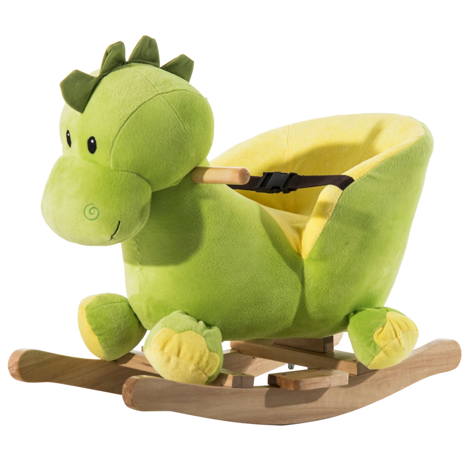HOMCOM Jouet à bascule dinosaure ceinture de sécurité effet sonore 32 chansons bois peluche verte