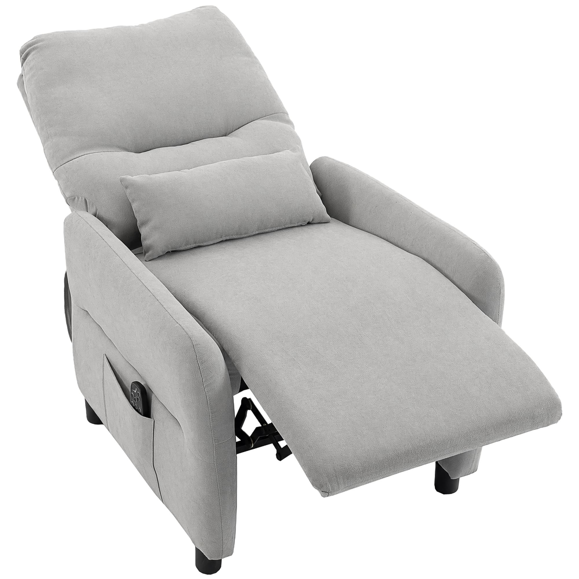 HOMCOM Fauteuil Inclinable de Massage par Vibration et Chauffage, Fauteuil de Relaxation en Tissu Éponge Bouclé, Gris