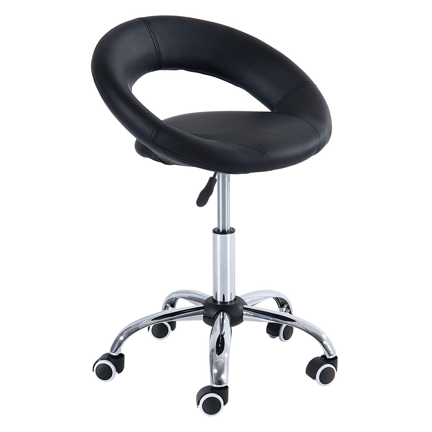 HOMCOM Tabouret à roulettes tabouret de massage pivotant 360° hauteur réglable similicuir noir