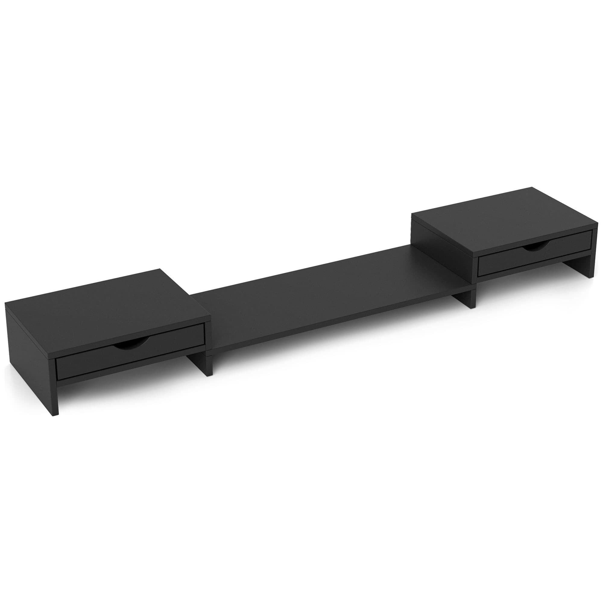 HOMCOM Rehausseur Écran PC Bureau, Support d'Écran d'Ordinateur de 60-116 cm avec 2 Tiroirs, Longueur et Angle Réglables Noir