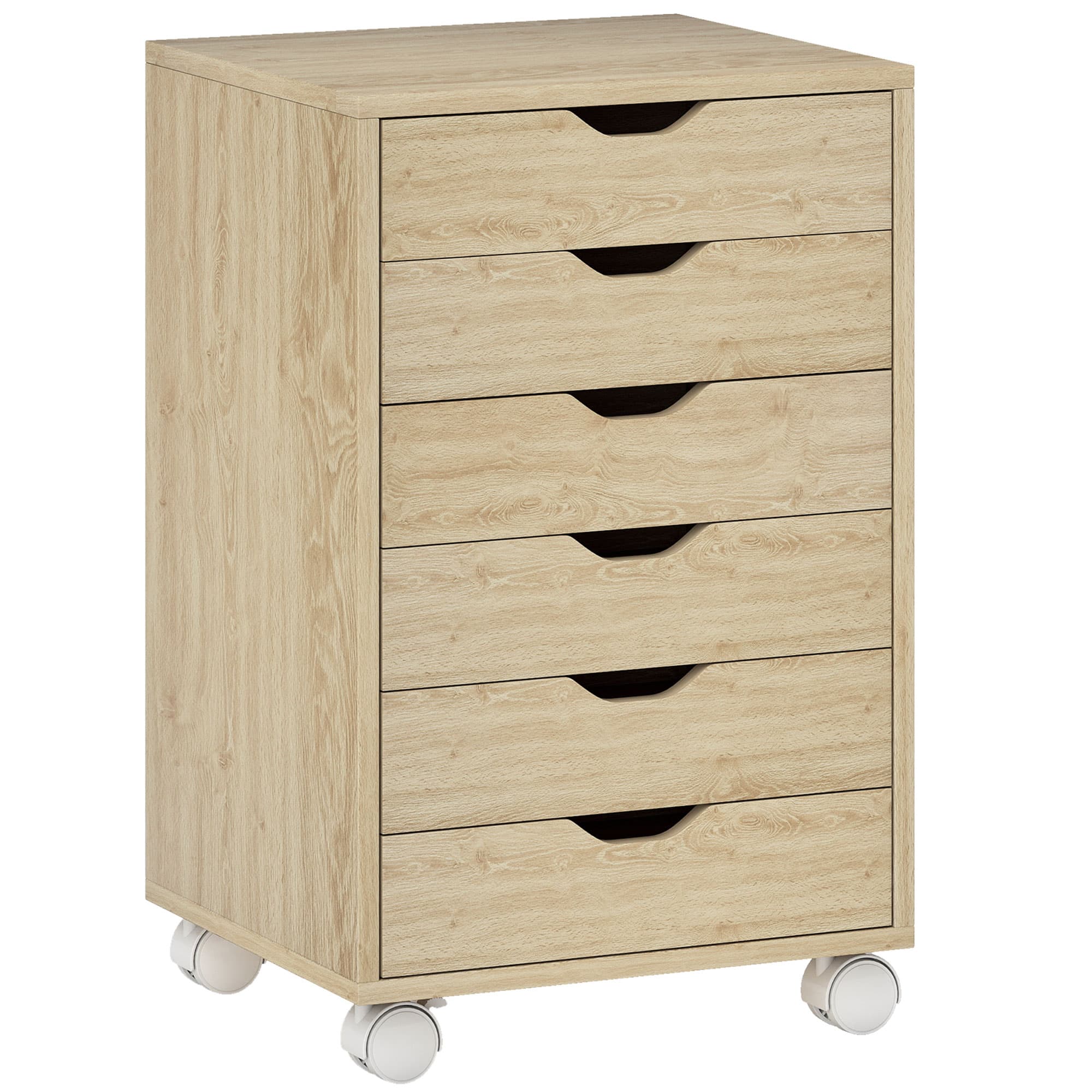 HOMCOM Caisson de Bureau Mobile 6 Tiroirs Silencieux, Support d'Imprimante, Poignées Encastrées, 40 x 35 x 63 cm, Chêne