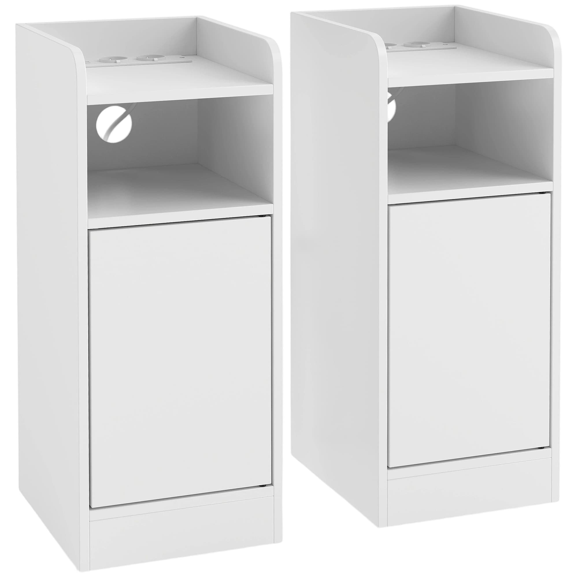 HOMCOM Lot de 2 tables de chevet avec station de charge, tables de nuit avec compartiment ouvert, étagère réglable, blanc